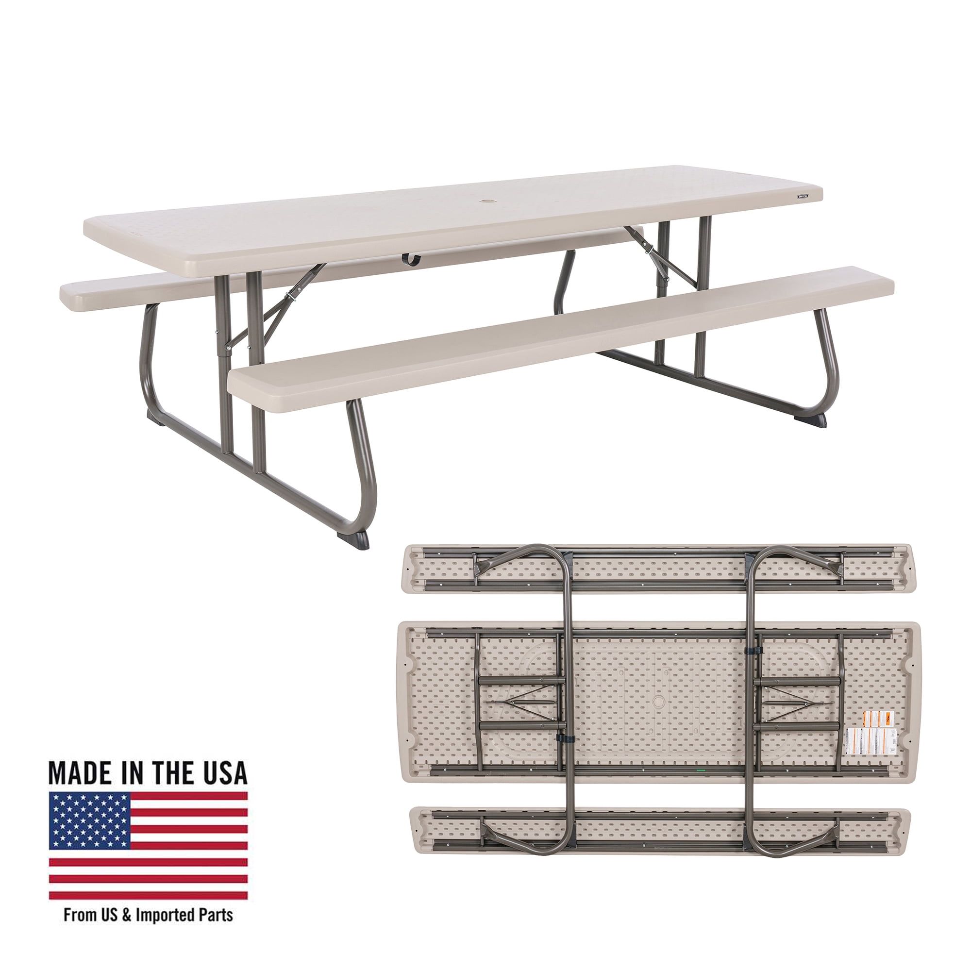 Almond 8-Foot Folding Picnic Table with Benches