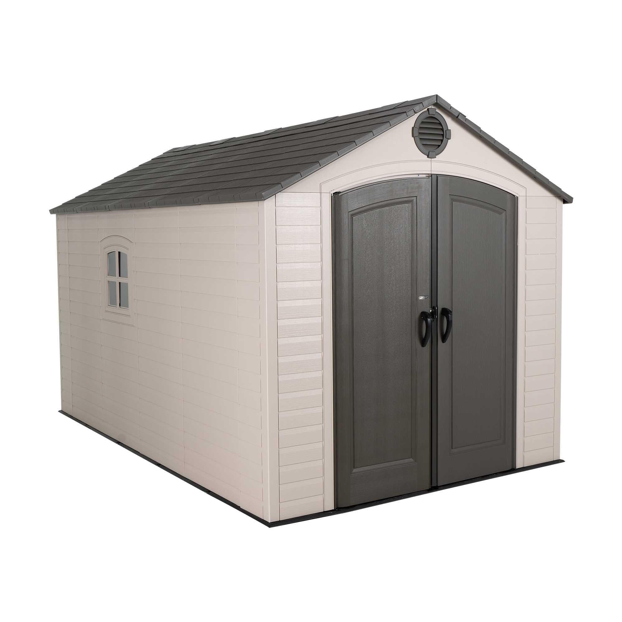 8' x 12.5' Brown Polyethylene Outdoor Storage Shed with Shelving and Windows