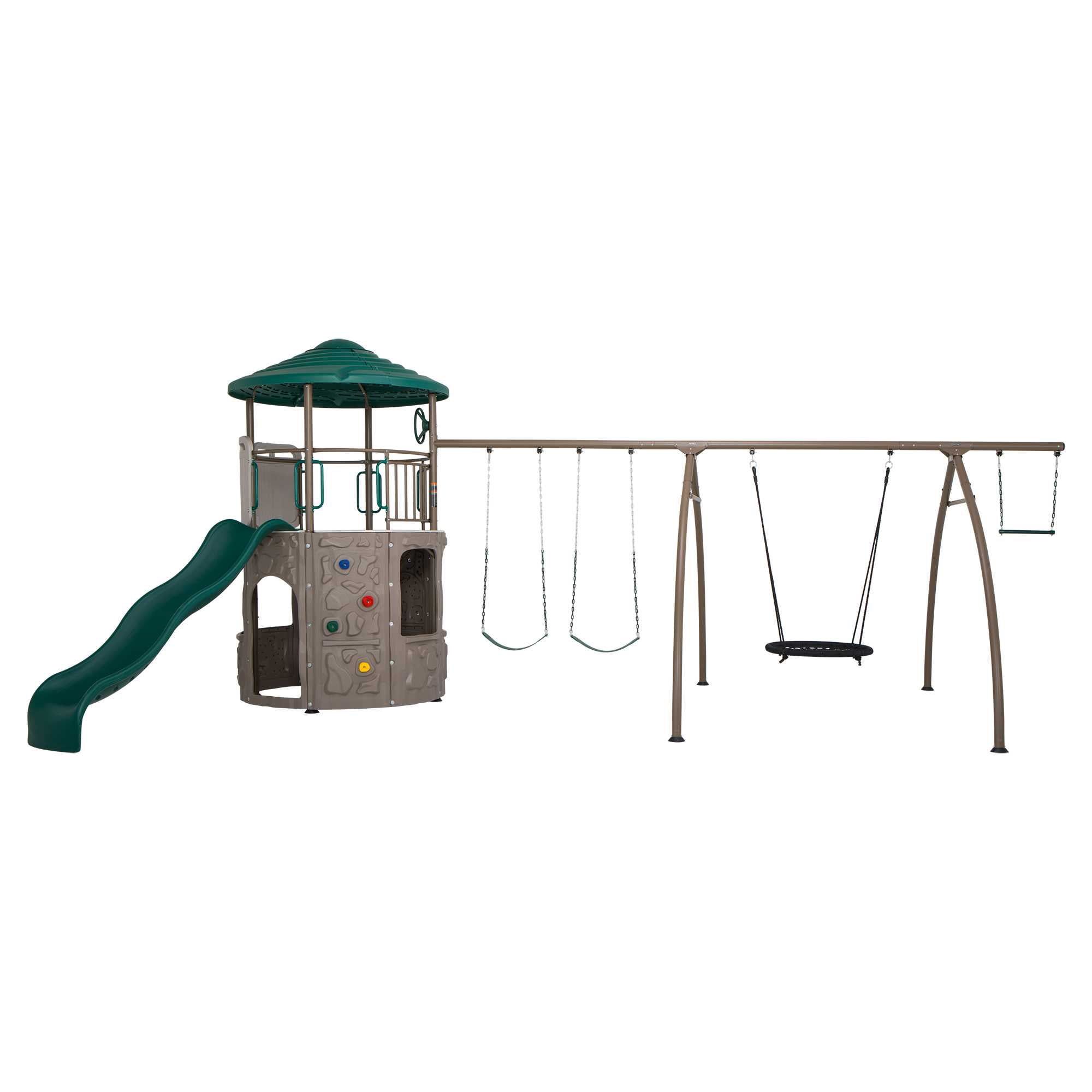 Lifetime Adventure Tower Swing Set with Slide and Climbing Wall