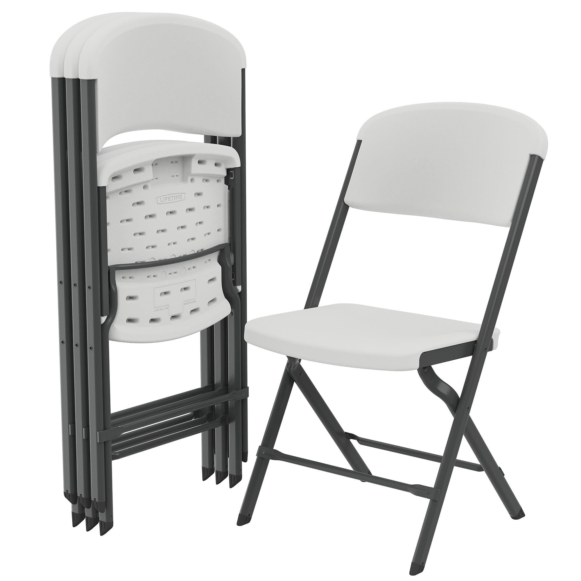 White Granite Polyethylene Folding Chair Set with Steel Frame, 4-Pack