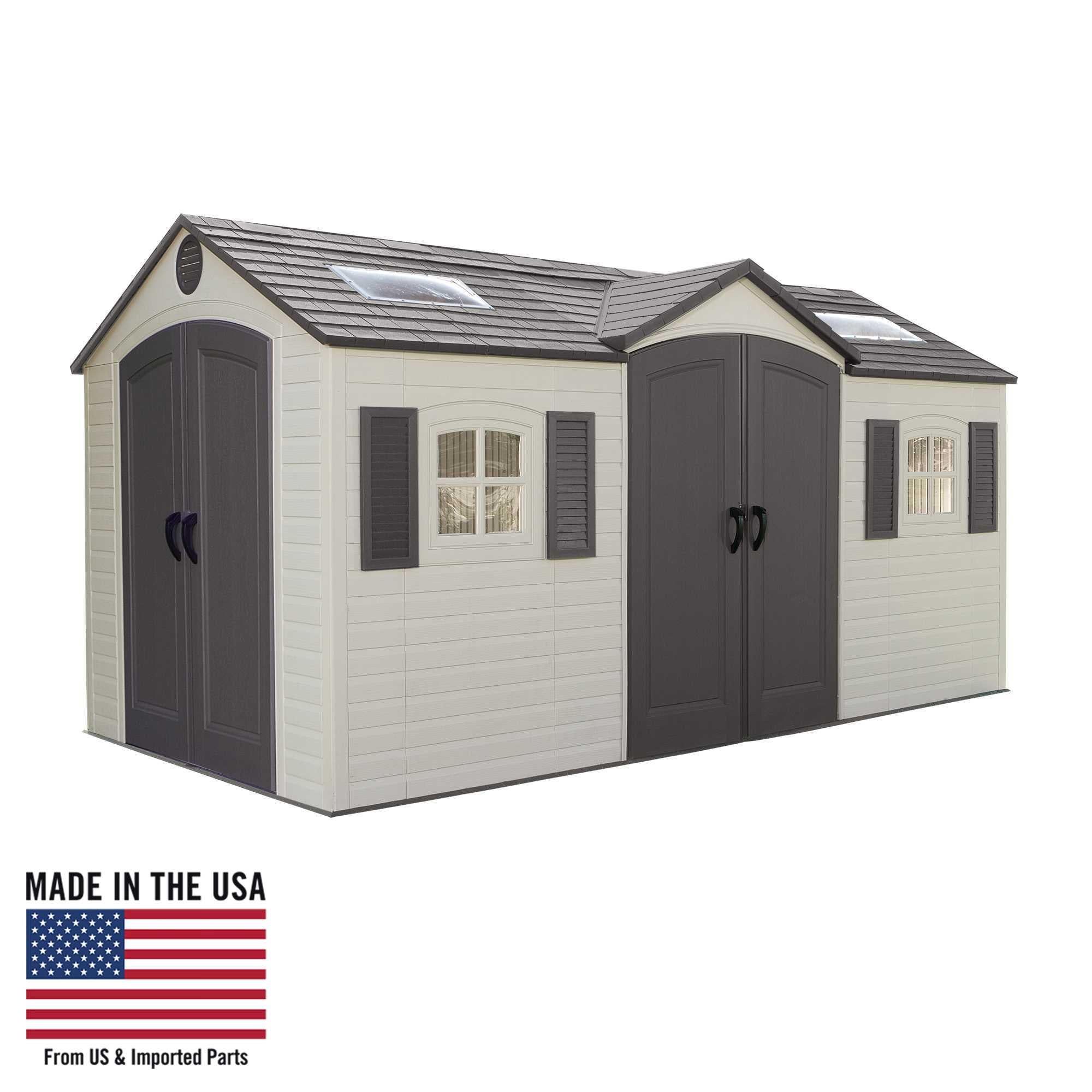 Beige Dual Entry 15' x 8' Outdoor Storage Shed with Windows