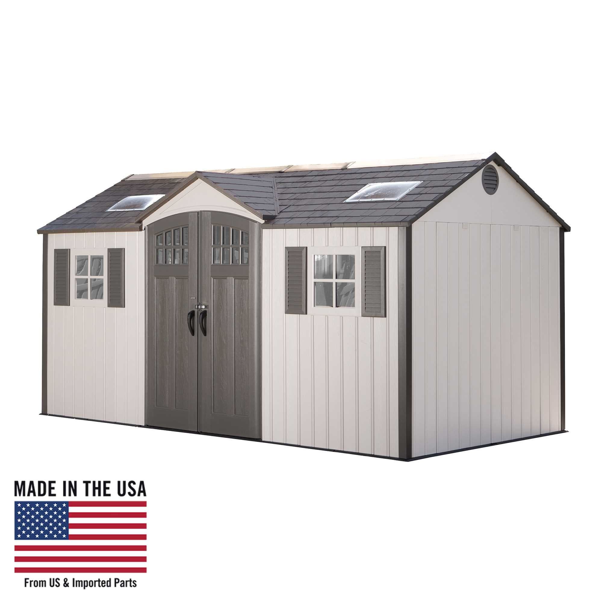 Lifetime 15' x 8' Brown Polyethylene Storage Shed with Windows and Shelving