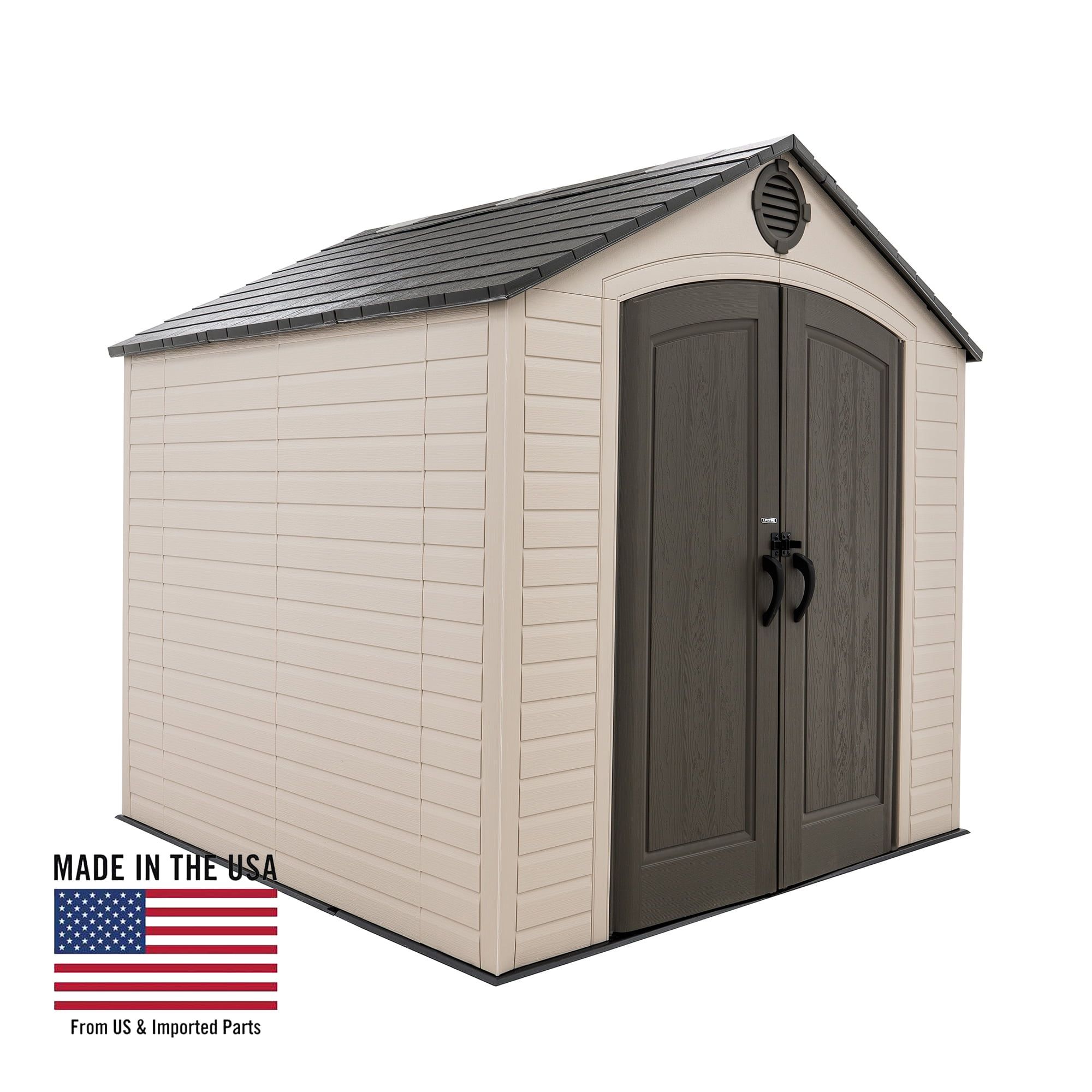 Gray Resin Double Door Storage Shed with Shelving