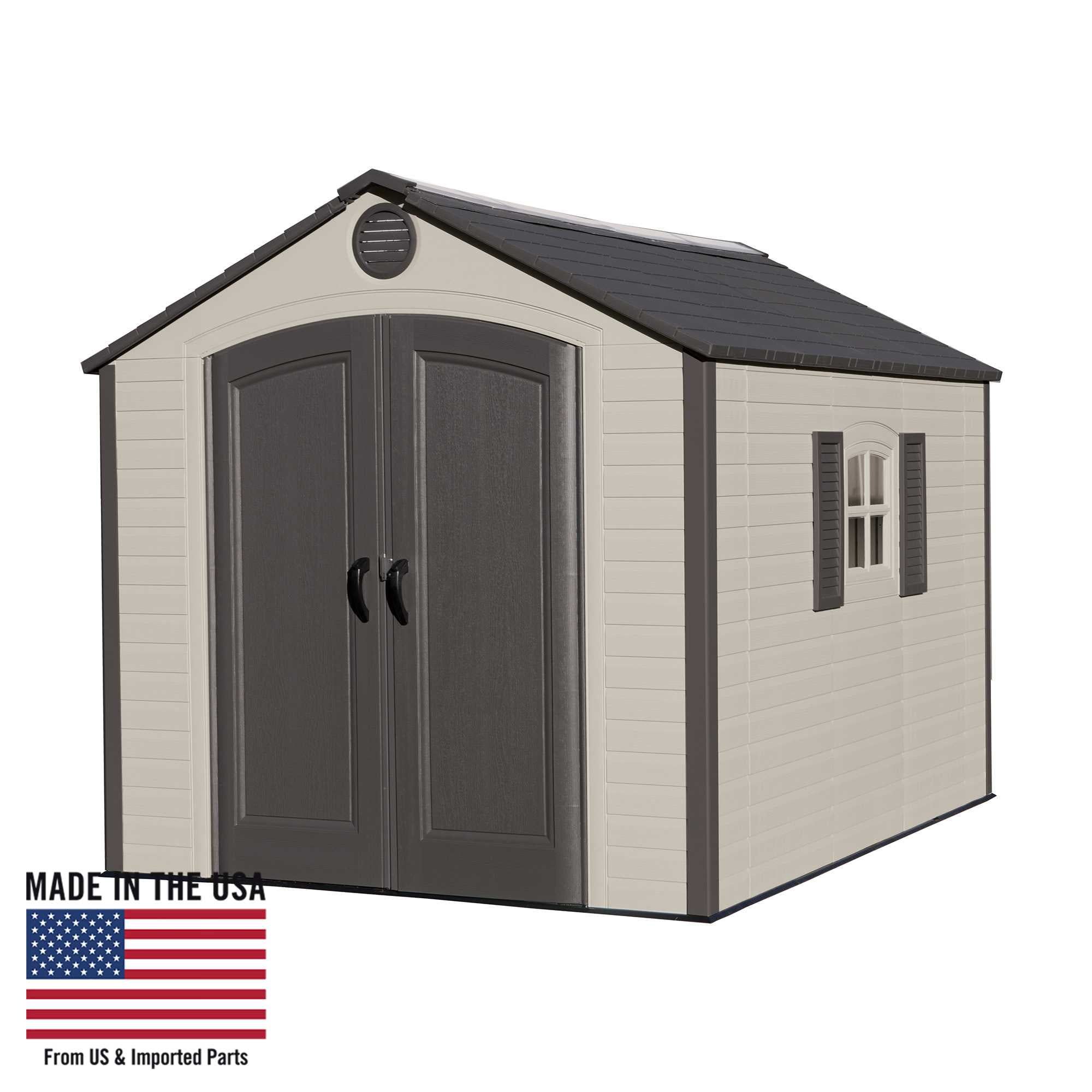 Desert Sand 8' x 10' Polyethylene Storage Shed with Shelving and Windows