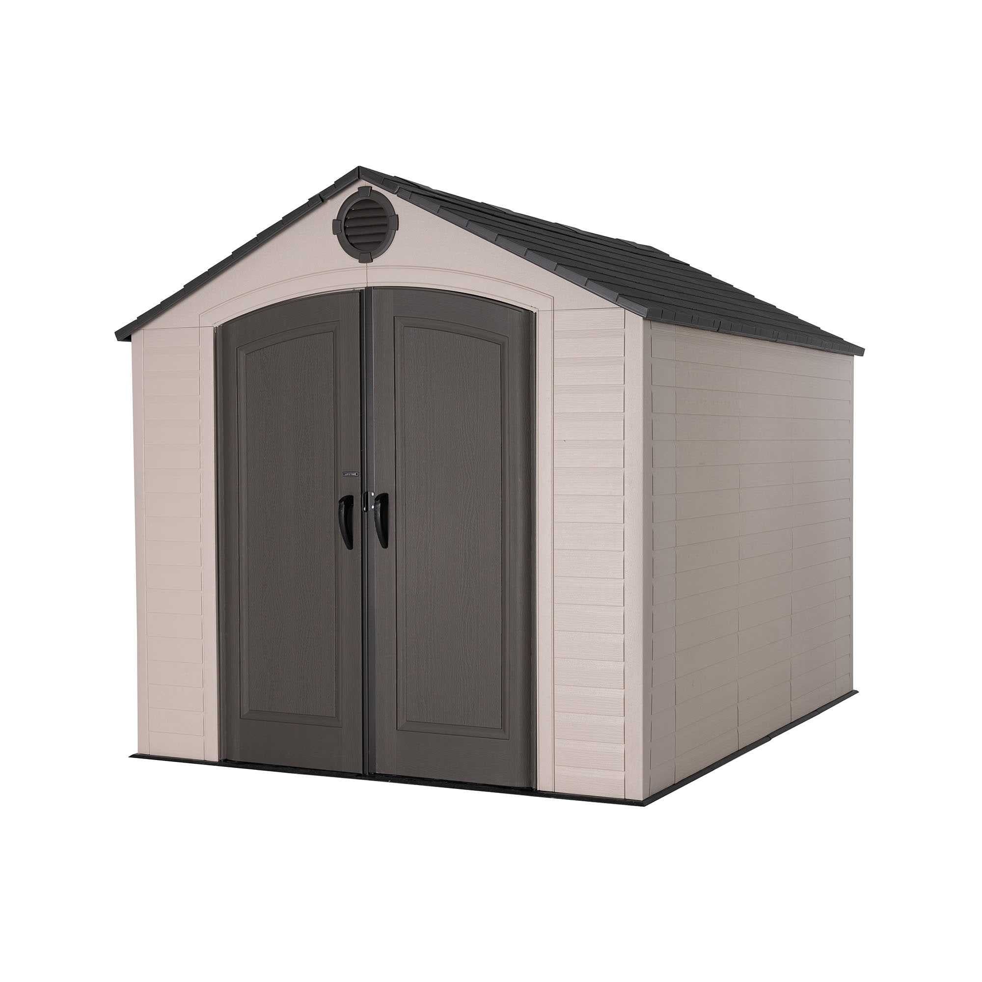 8' x 10' Beige Polyethylene Outdoor Storage Shed with Shelving