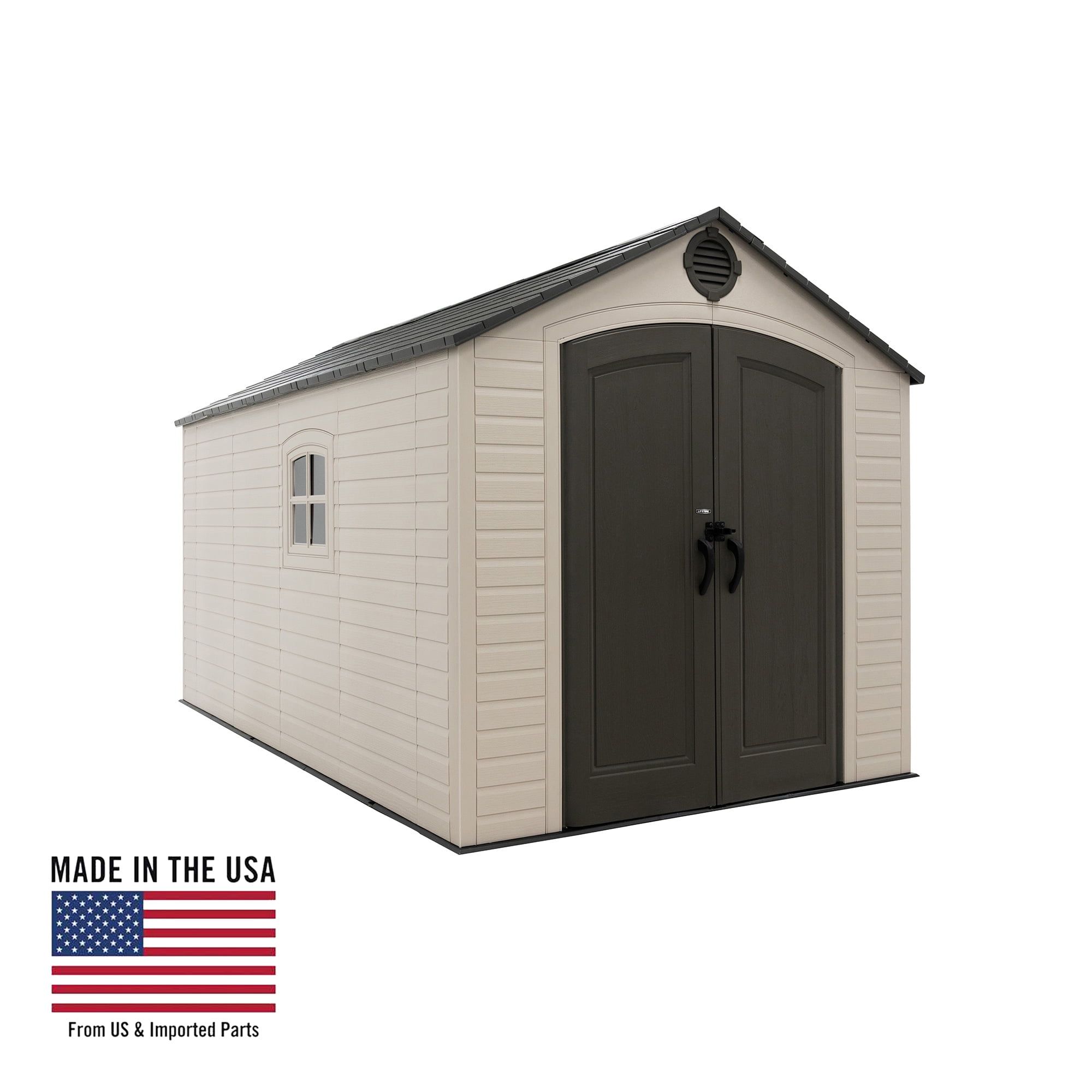 Lifetime 8' x 12' Gray Polyethylene Storage Shed with Shelving and Windows