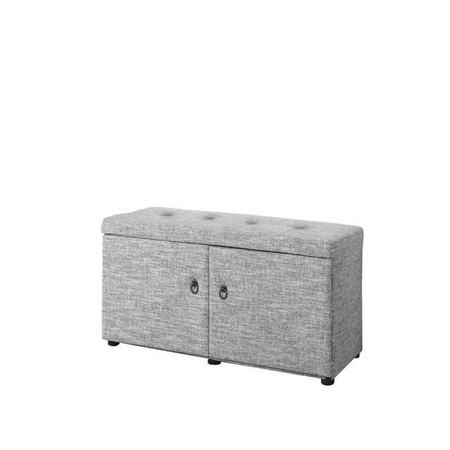 Light Gray Tufted Linen-Look Shoe Storage Ottoman Bench