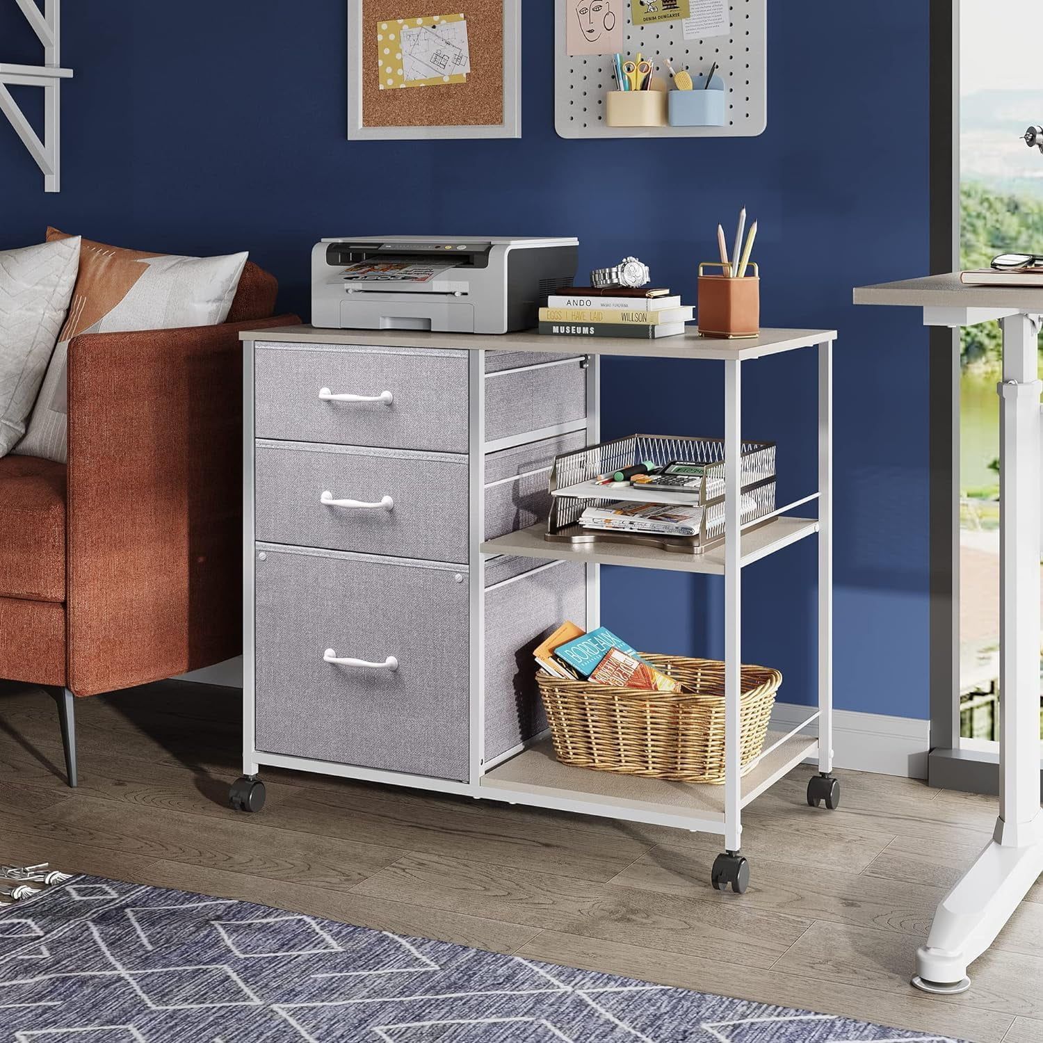 Light Grey 3-Drawer Mobile File Cabinet with Shelves