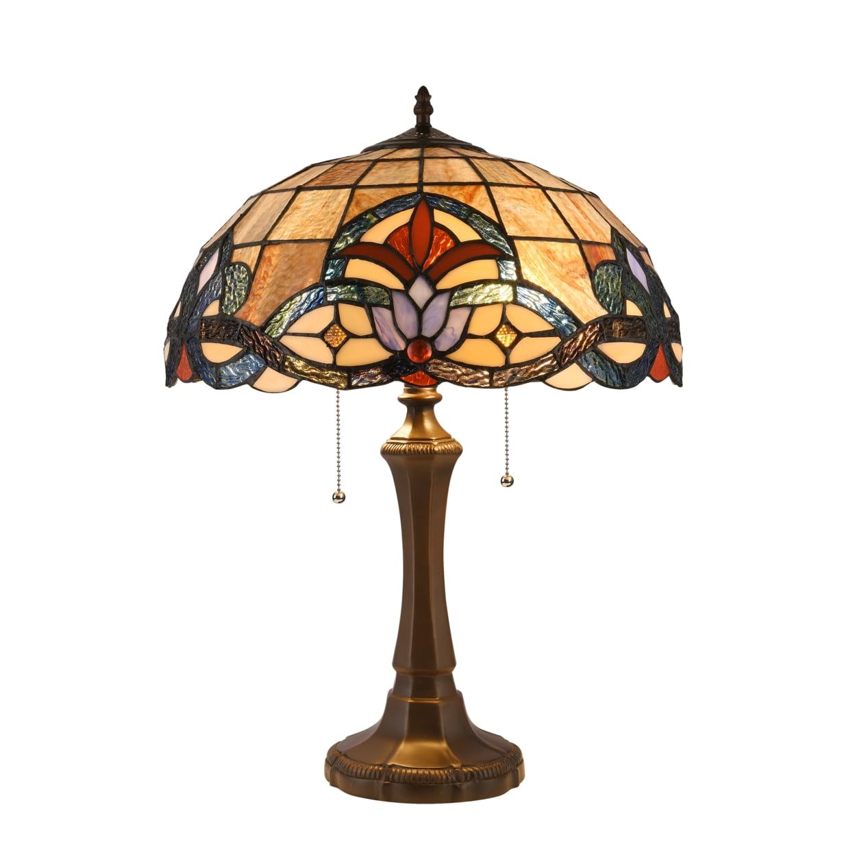 Victorian Bronze 17" Stained Glass Table Lamp with Dual Pull Chains