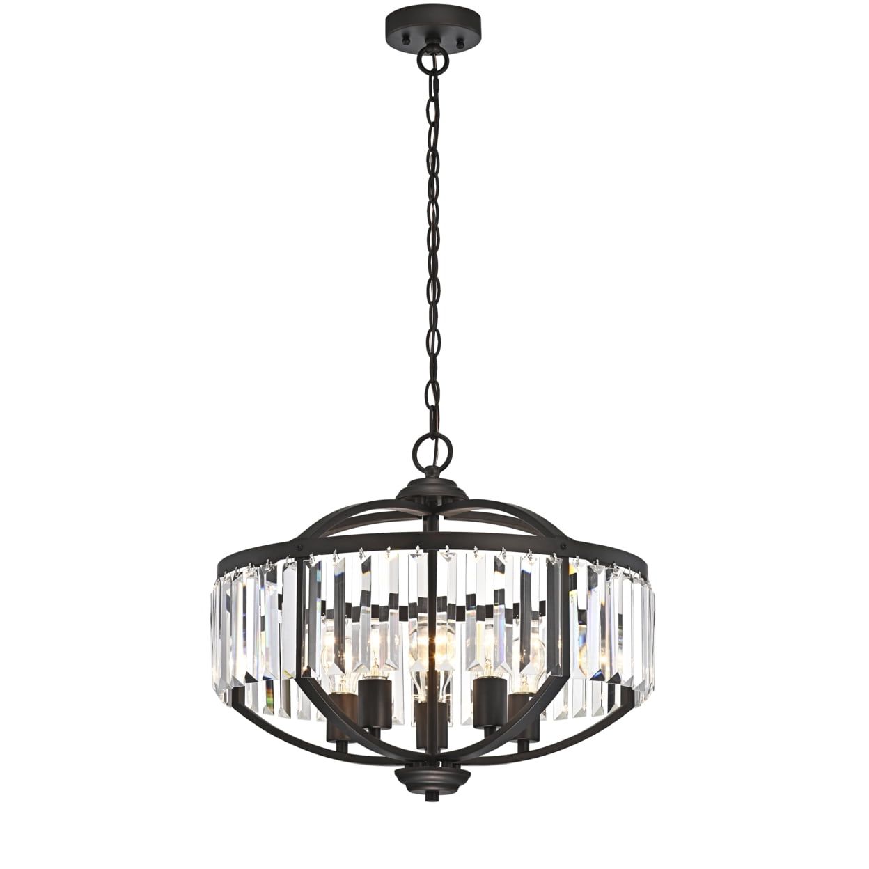 Kenna 20" Rubbed Bronze Drum Pendant with Crystal Accents