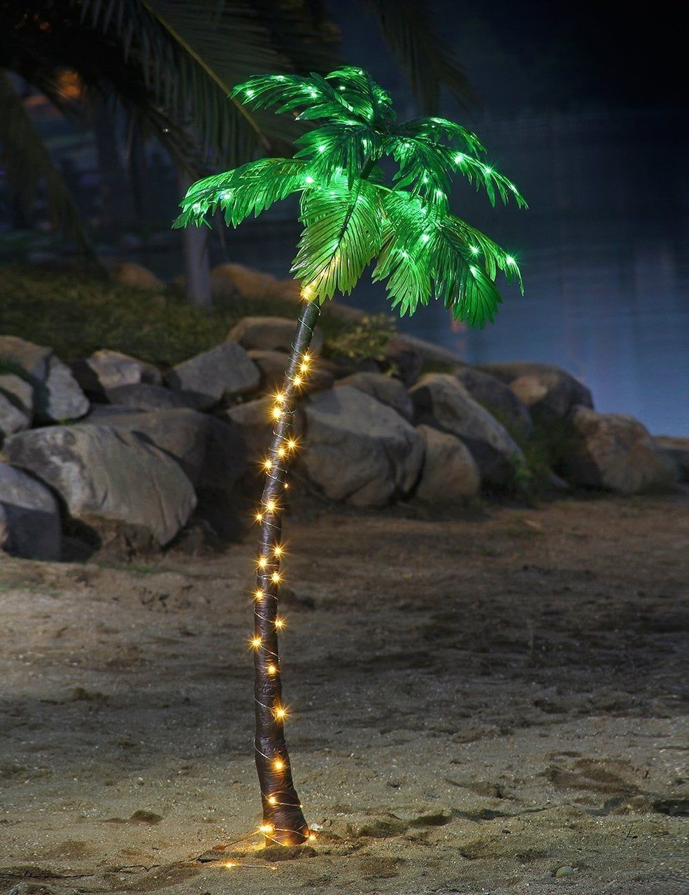 Tropical Bliss 7ft Green Silk Palm Tree with LED Lights