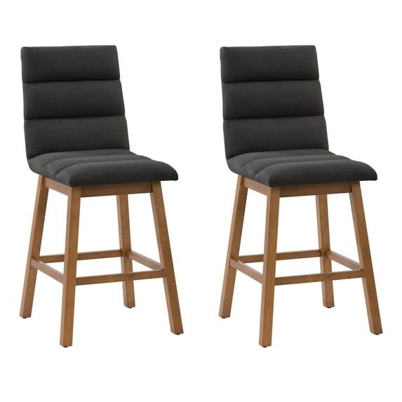 Boston Dark Gray Tufted Fabric Counter Height Barstools, Set of 2