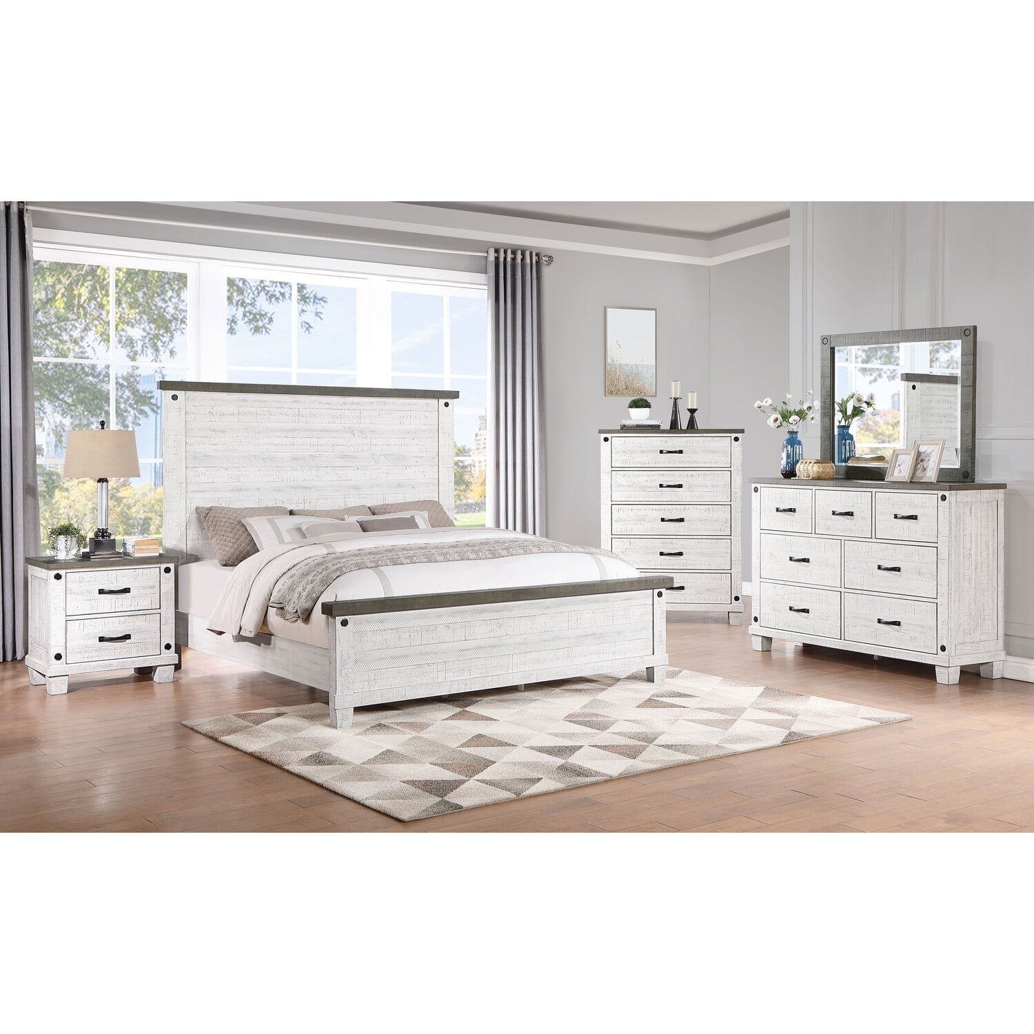 Lilith Queen Rustic Distressed White 5-Piece Bedroom Set