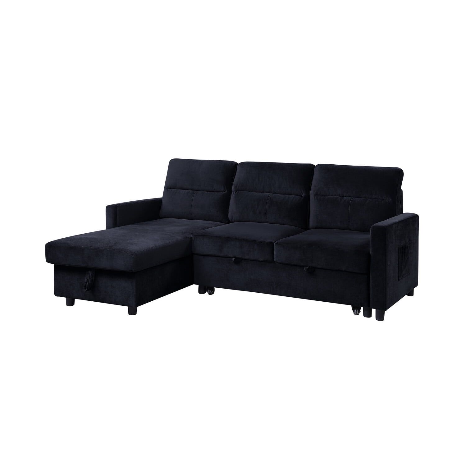 Black Velvet Two-Piece Sectional Sofa with Storage