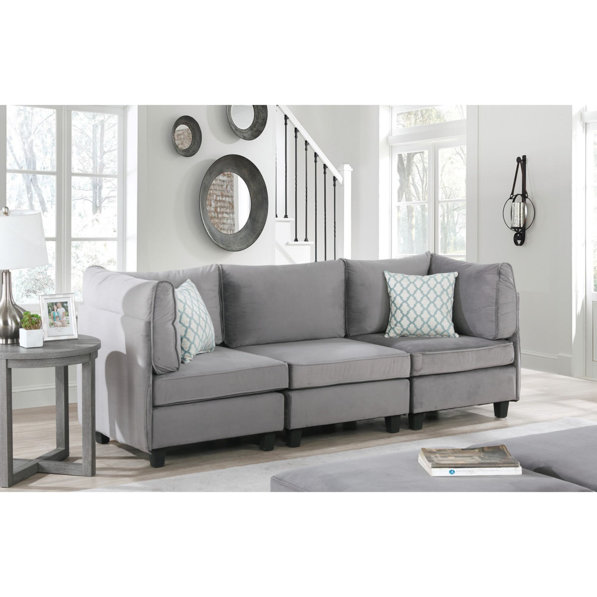 Zelmira Gray Tufted Velvet 3-Piece Sofa Set