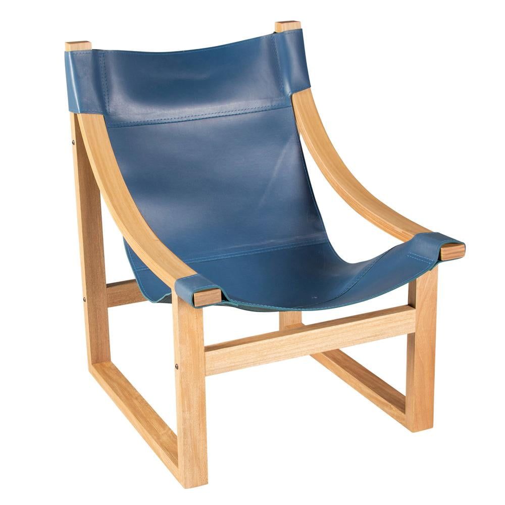 Lima Cobalt Blue Leather and Oak Accent Chair