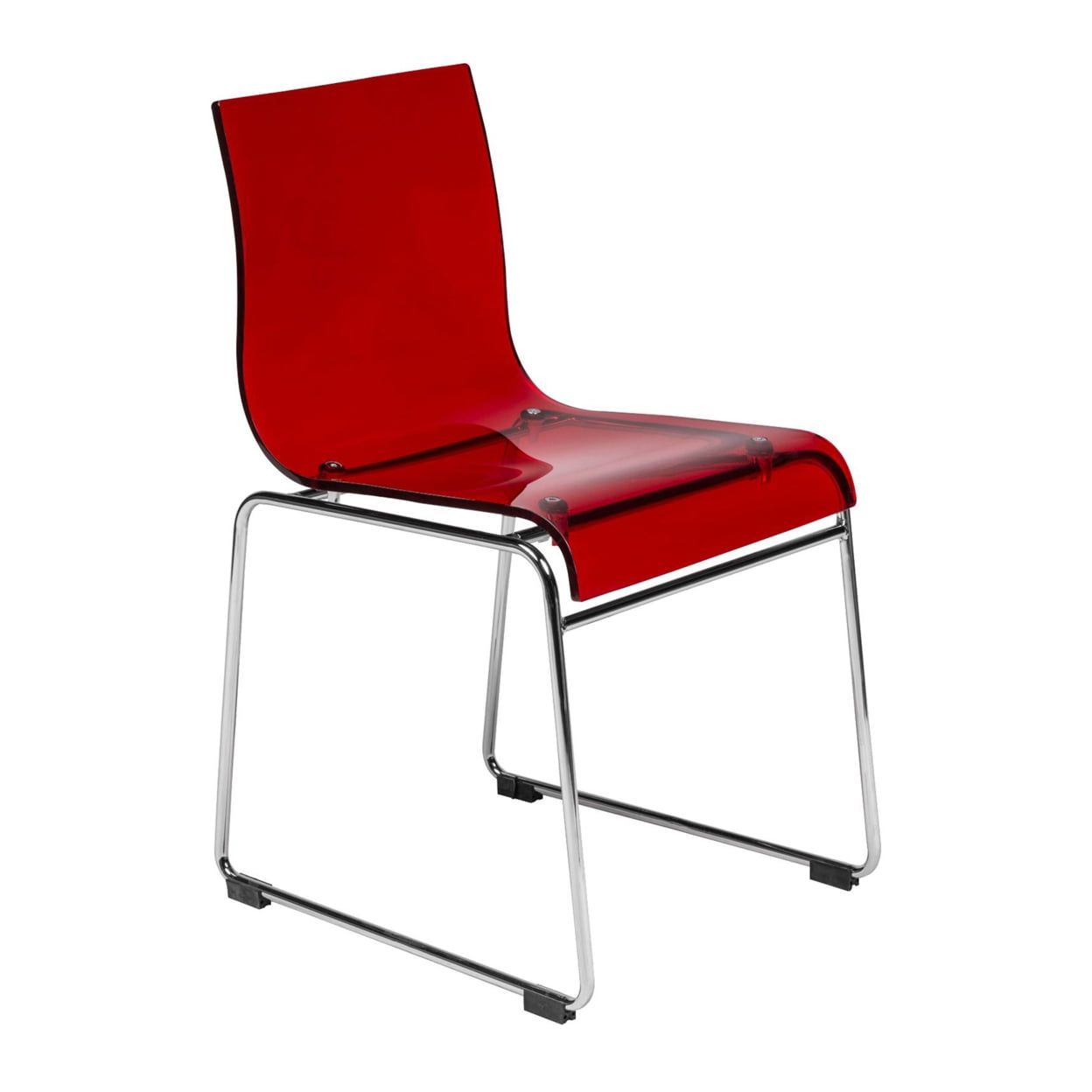 Lima Transparent Red Acrylic Side Chair with Chrome Steel Frame