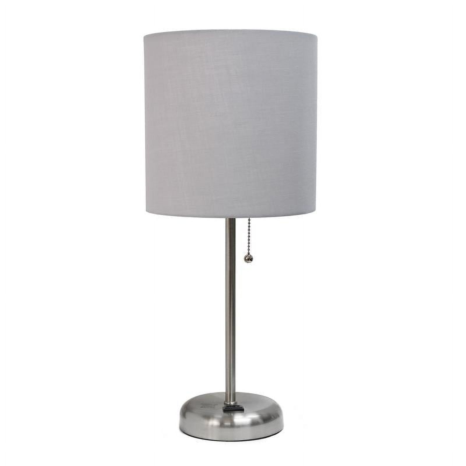 Modern Grey Brushed Steel Nightstand Lamp with Tube Shade