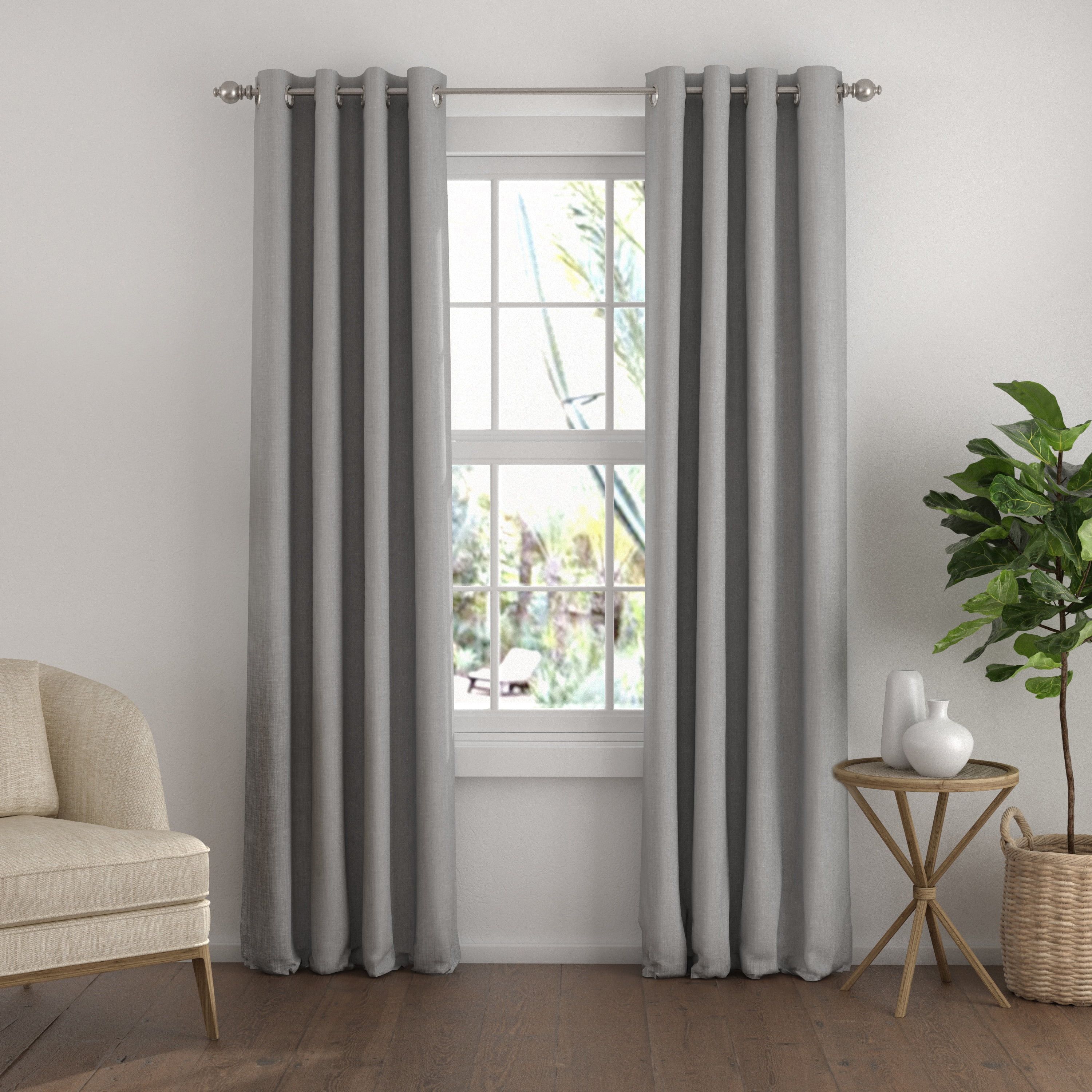 Light Gray Linen Blend Blackout Grommet Curtain Panels, 50" x 84" Set of 2