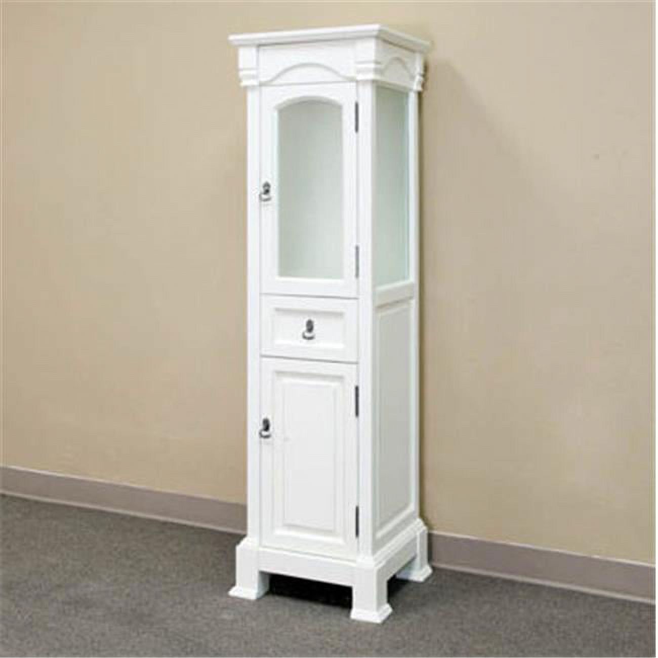 Cream White Birch Wood Linen Cabinet with Glass Door