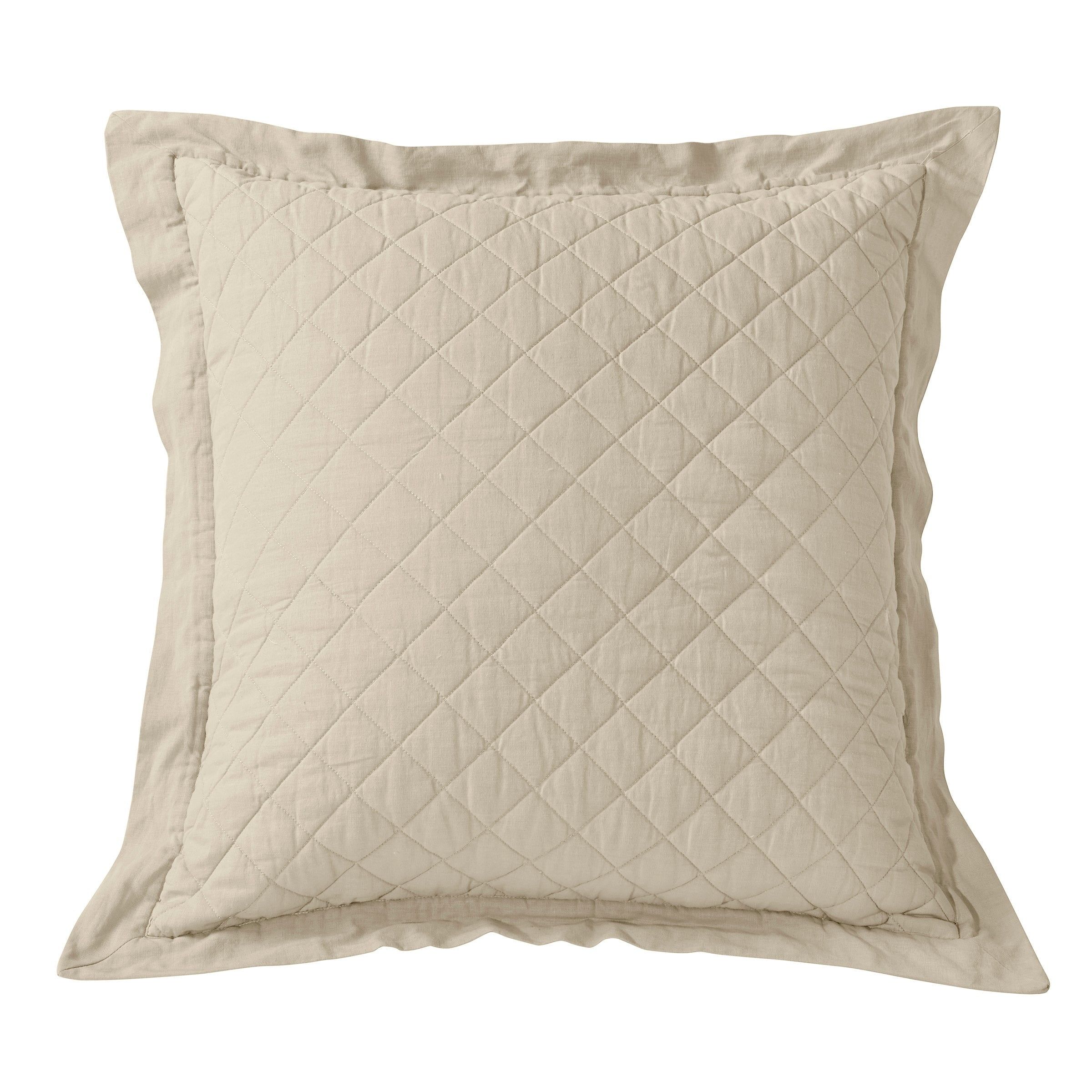 Light Tan Cotton-Linen Diamond Quilted Euro Sham, 27" x 27"