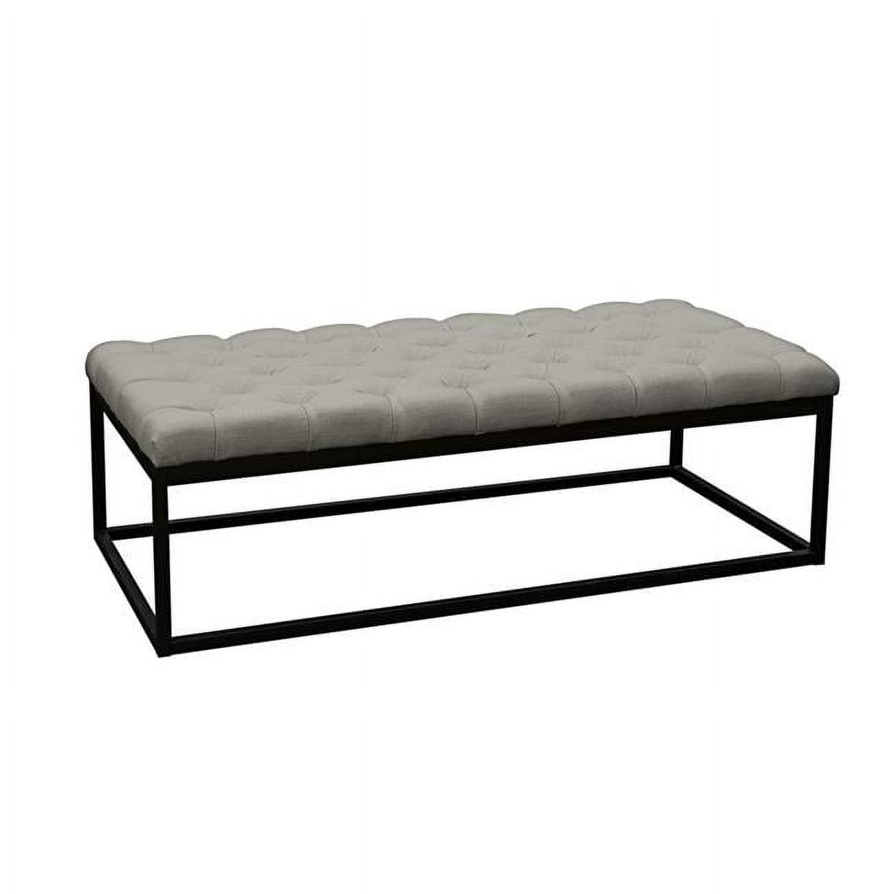 Large Gray and Black Linen Upholstered Button Tufted Bench