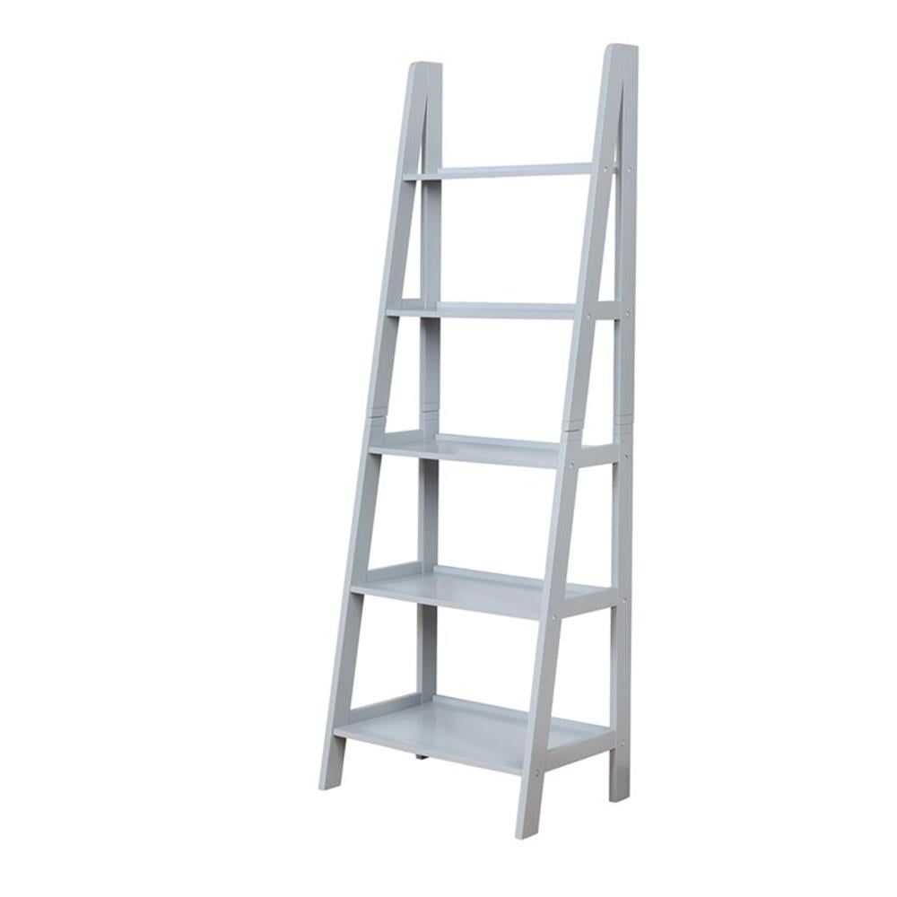 Versatile Gray Rubberwood Ladder Bookshelf with 5 Shelves