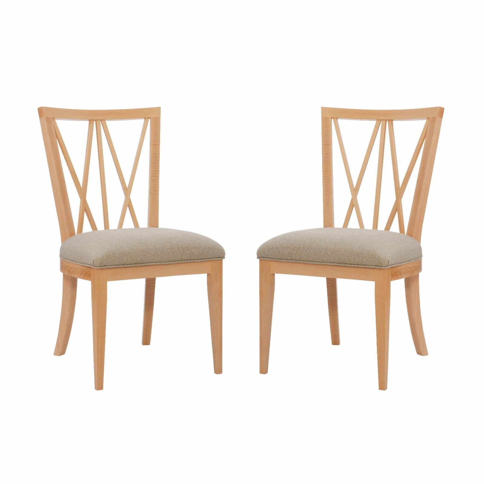 Beige Linen Upholstered Cross Back Side Chair Set