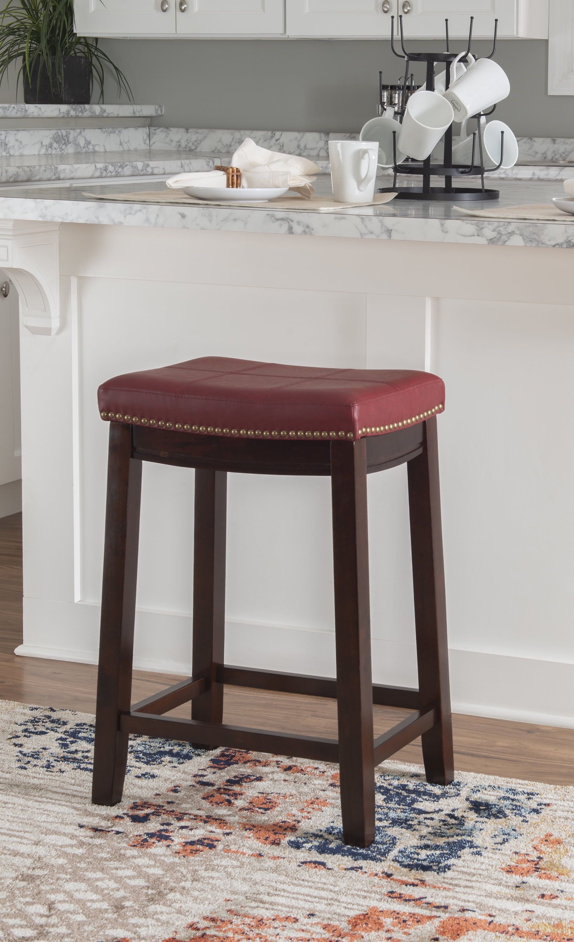 Claridge Dark Espresso Saddle Style Red Counter Stool