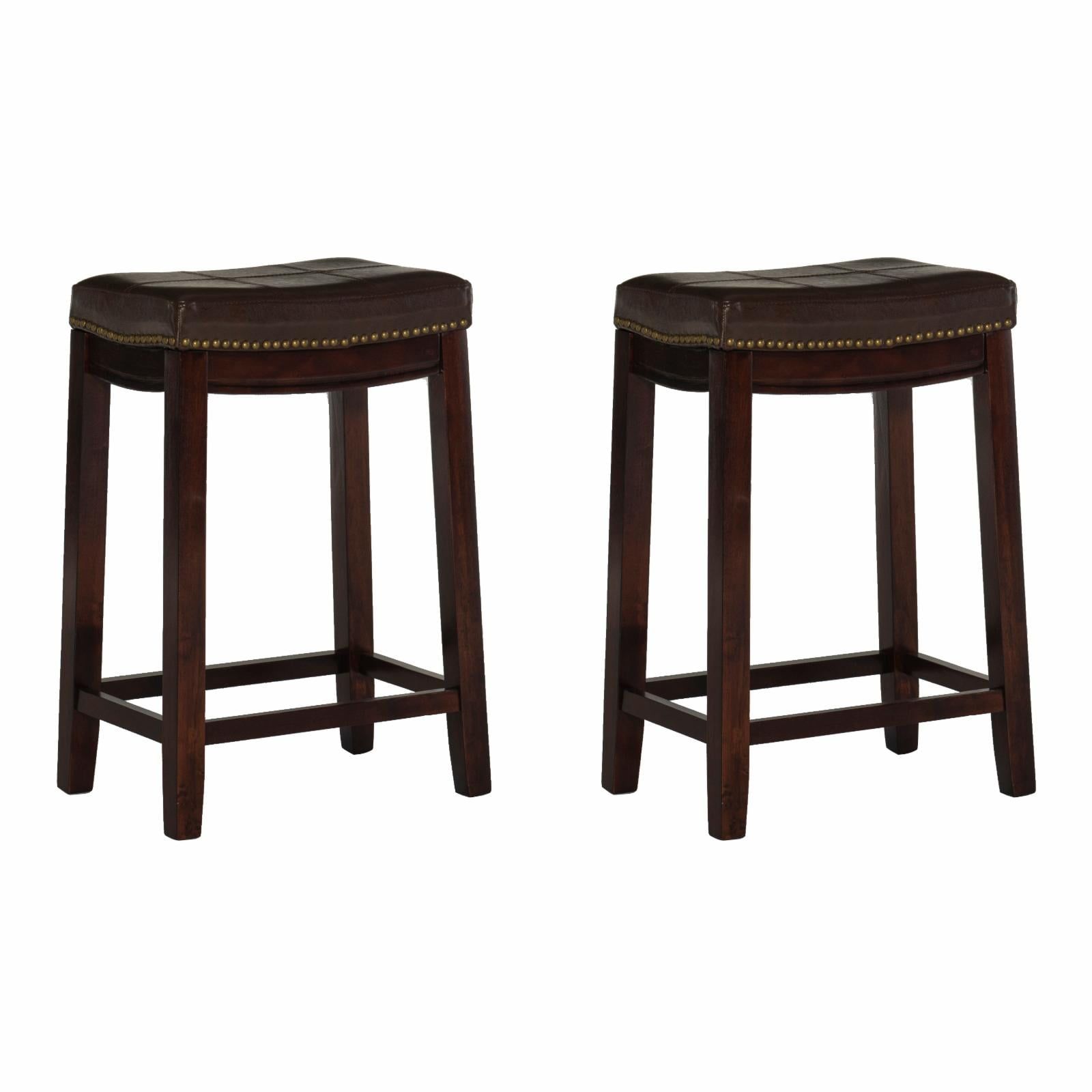 Boho Charm Brown Eco Leather & Wood Counter Stool Pair