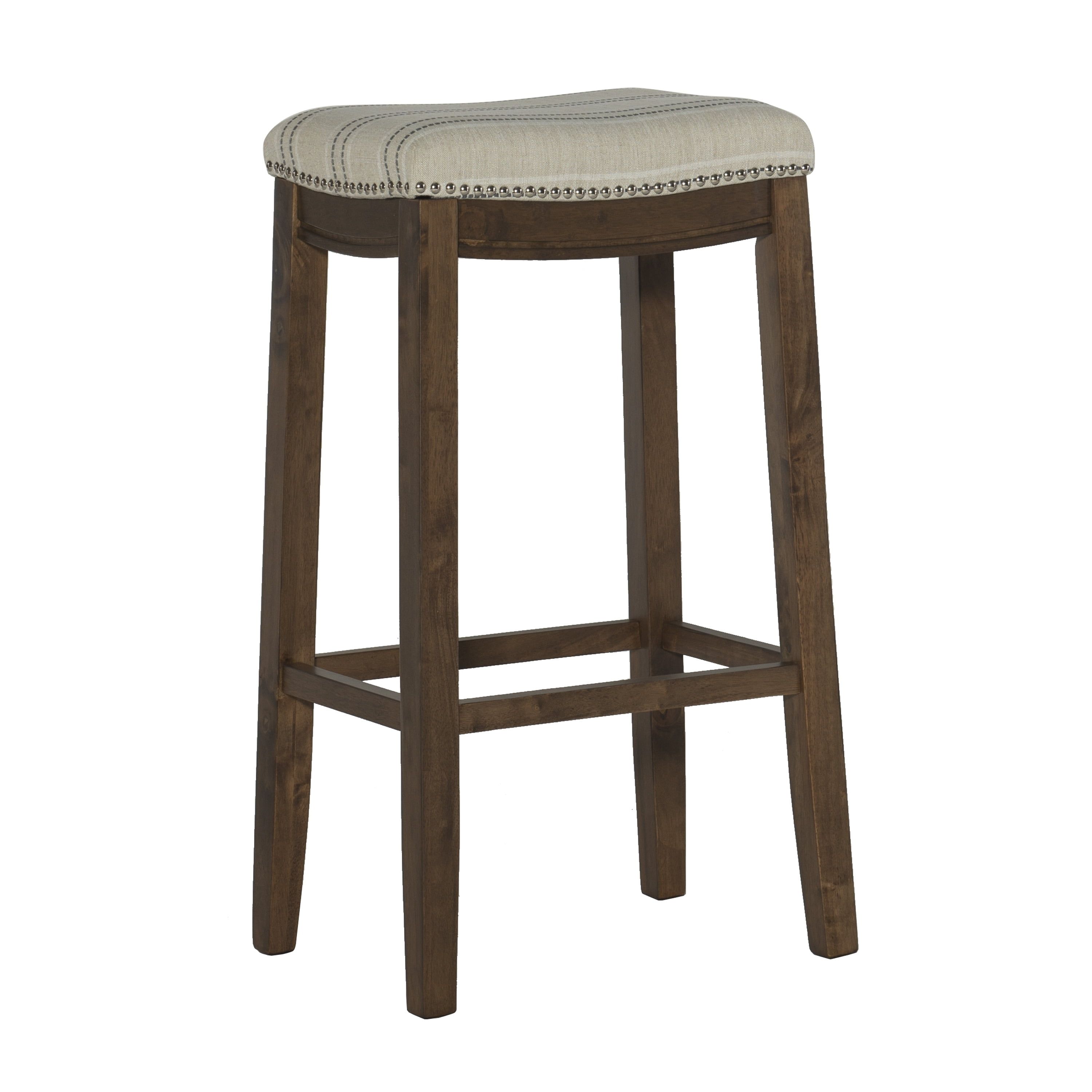 Claridge 32" Backless Saddle-Style Brown Wood Bar Stool with Nailhead Trim