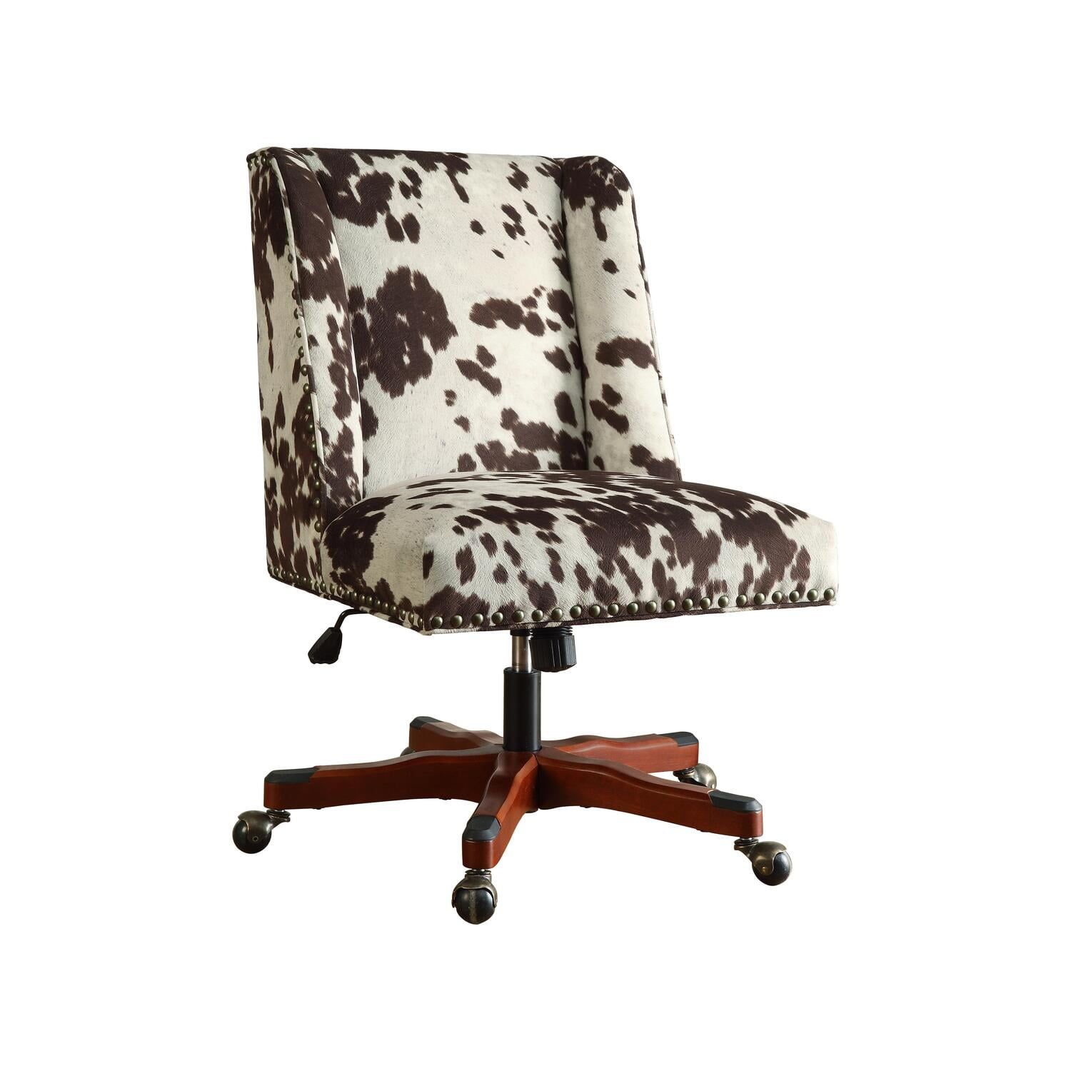 Modern Executive Swivel Office Chair in Brown Cow Print