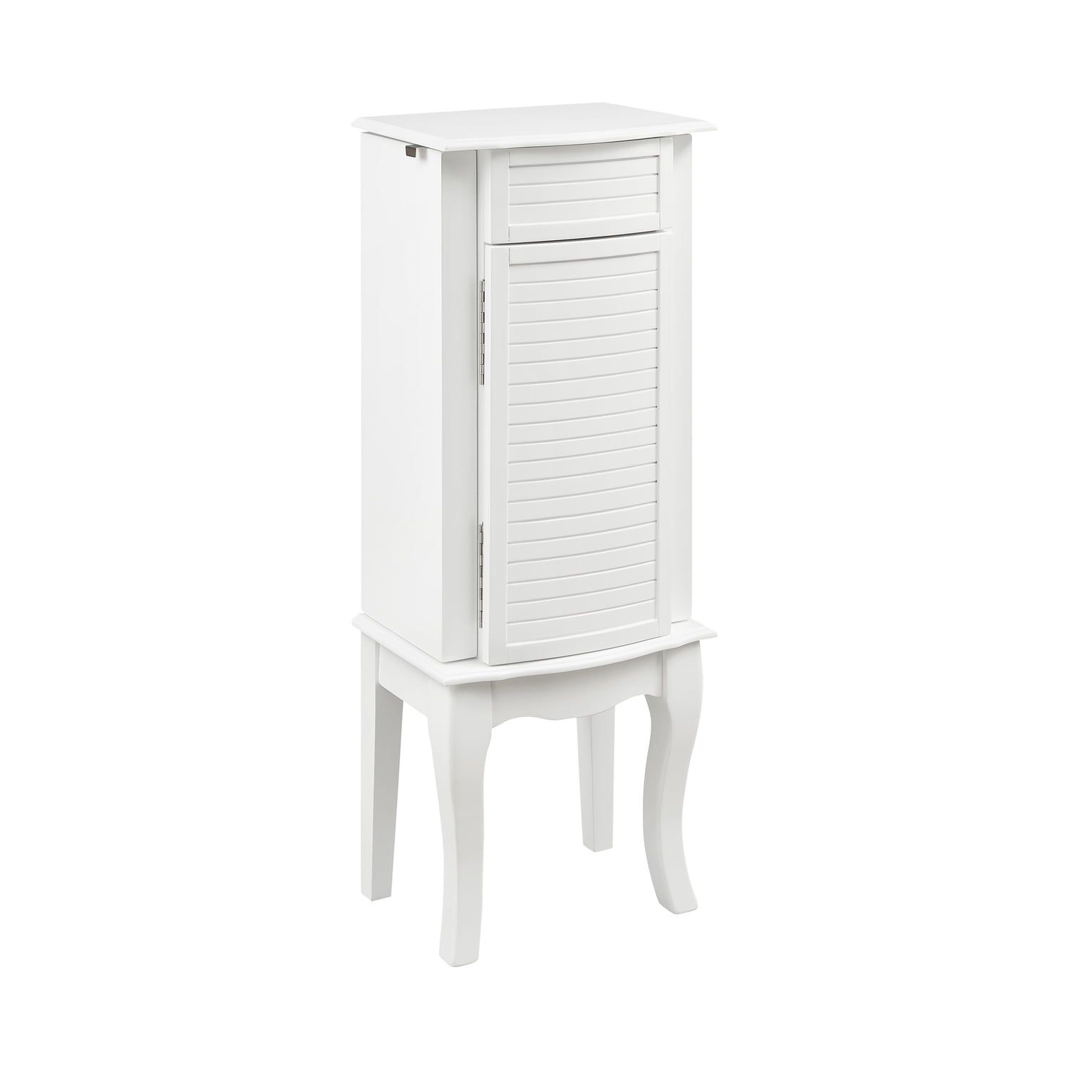 White Coastal Jewelry Armoire with Mirror and Felt Lining