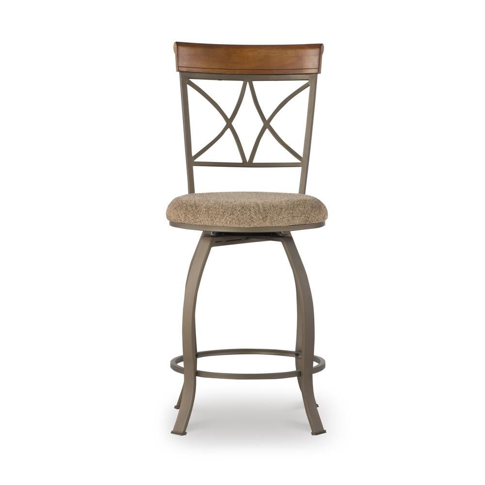 Beige Swivel Counter Stool with Metal Frame and Wood Top