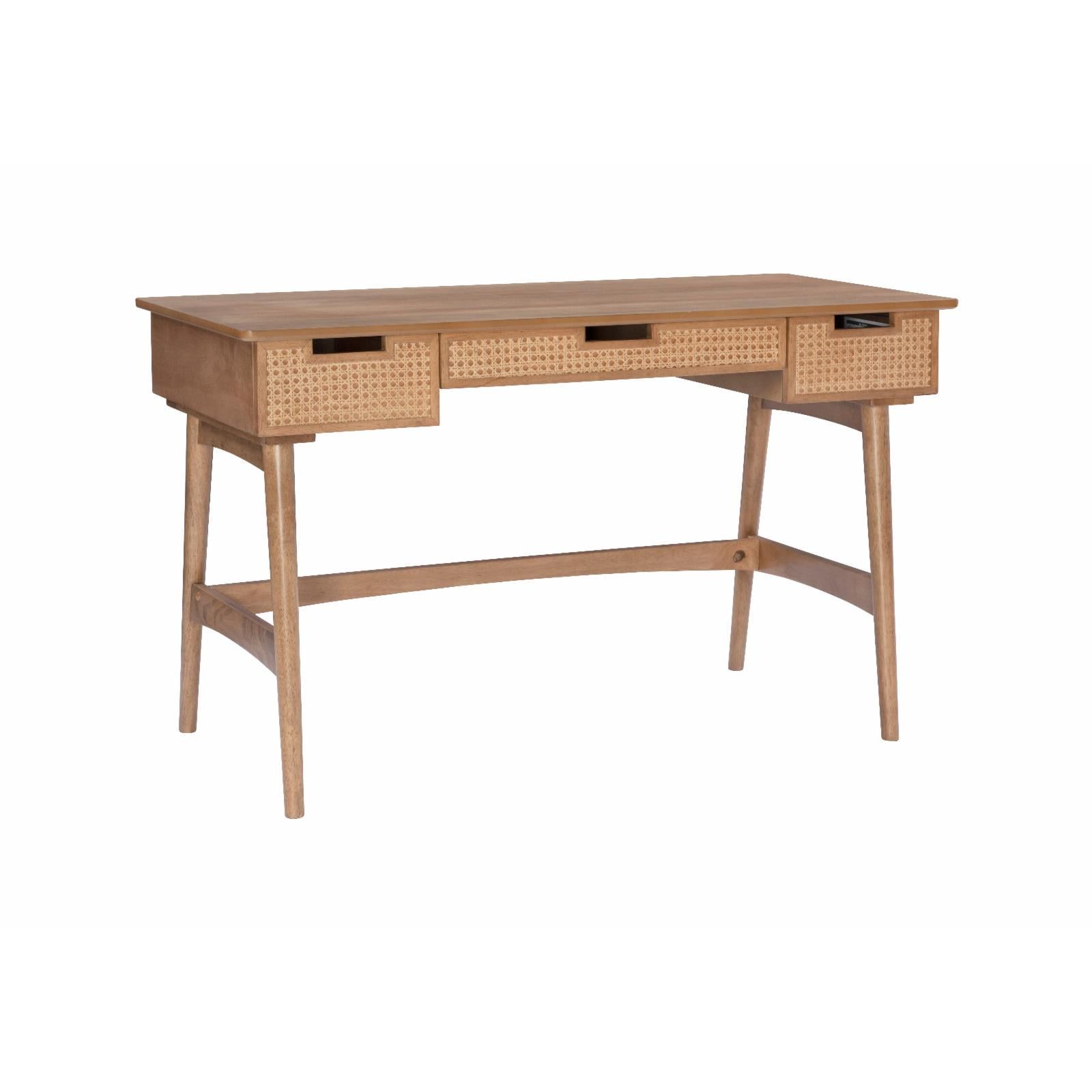 Ryker Natural Rattan and Wood Desk with Drawers