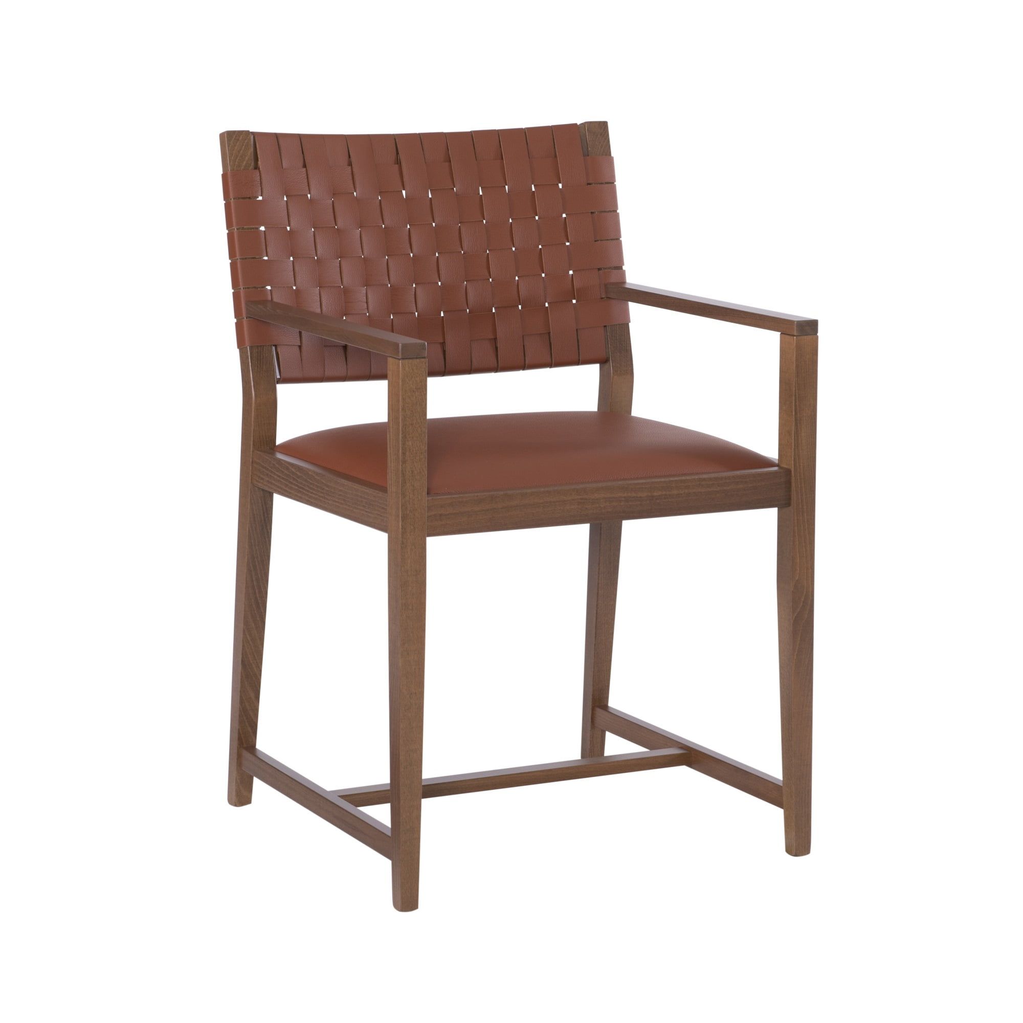 Rustic Brown Leather and Beechwood Midcentury Armchair