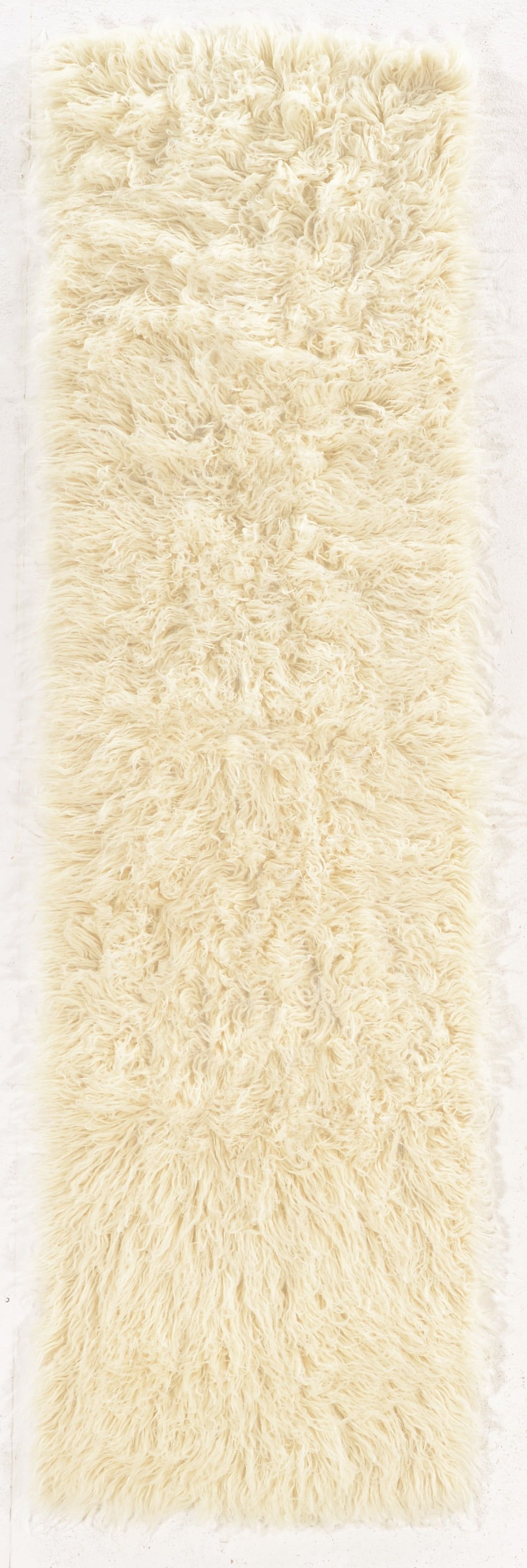 Handmade Off-White Wool Shag Runner Rug