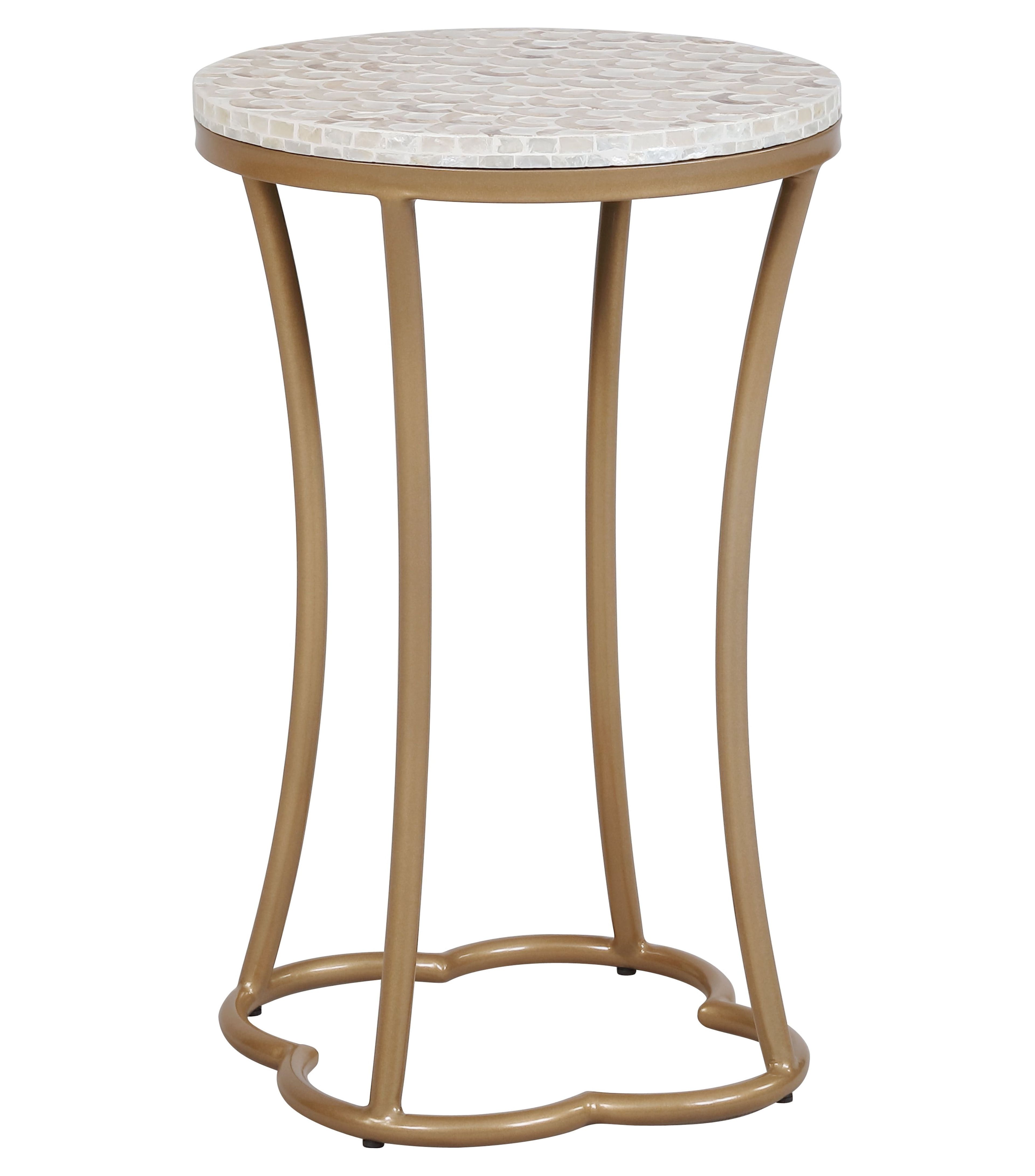 Modern Coastal Capiz Shell Round Accent Table in Gold