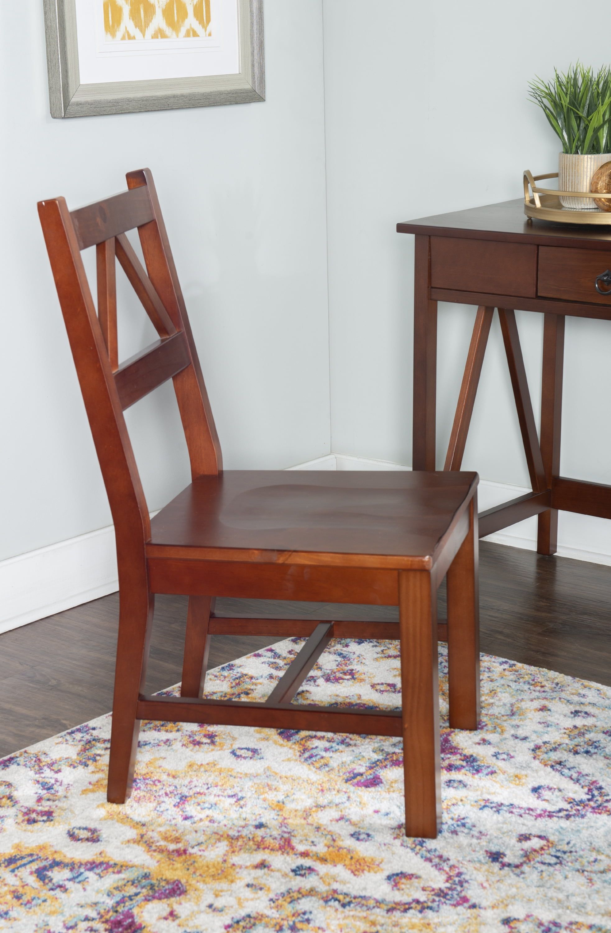 Antique Tobacco Brown Solid Wood Dining Chair