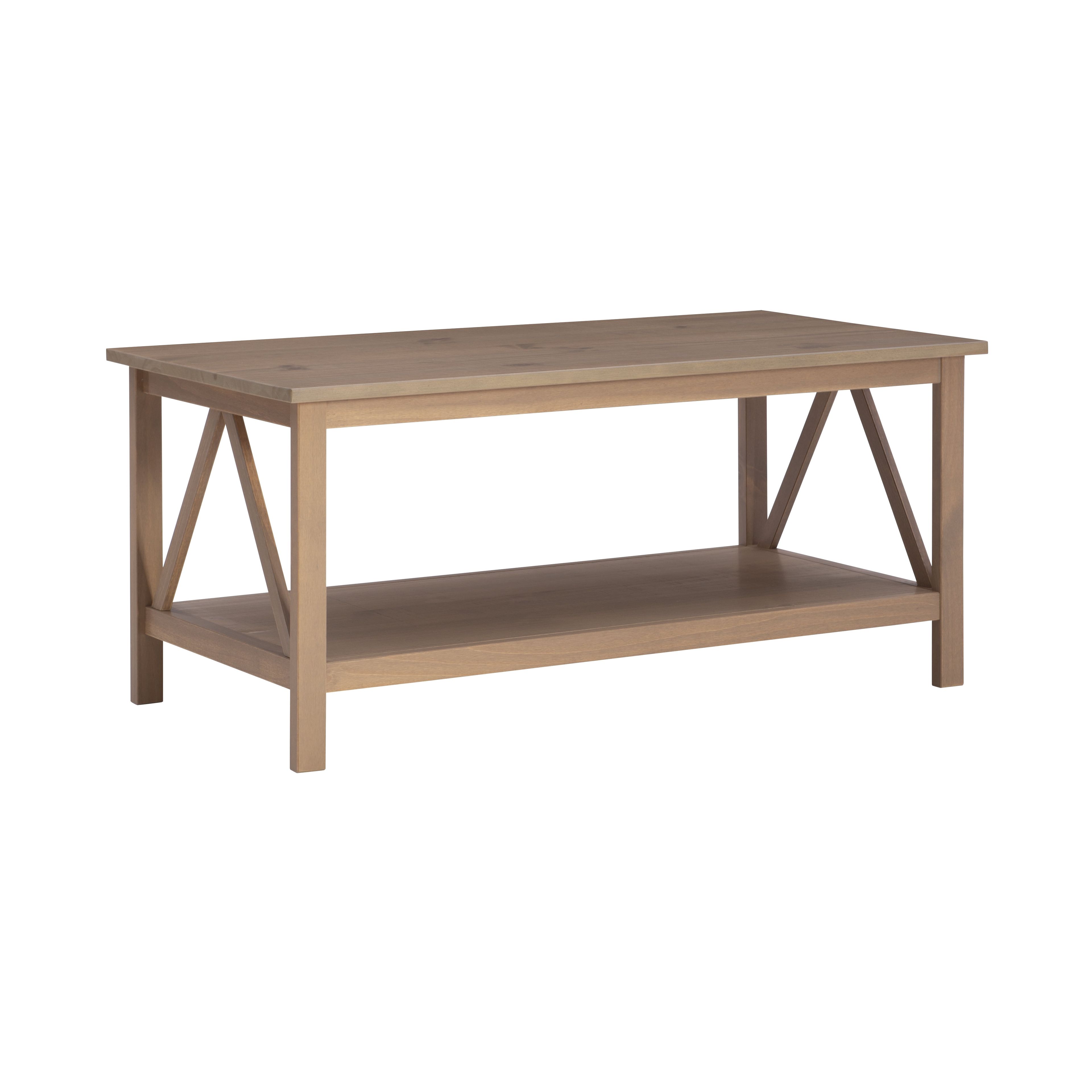 Rustic Driftwood Pine Wood Coffee Table with Storage Shelf