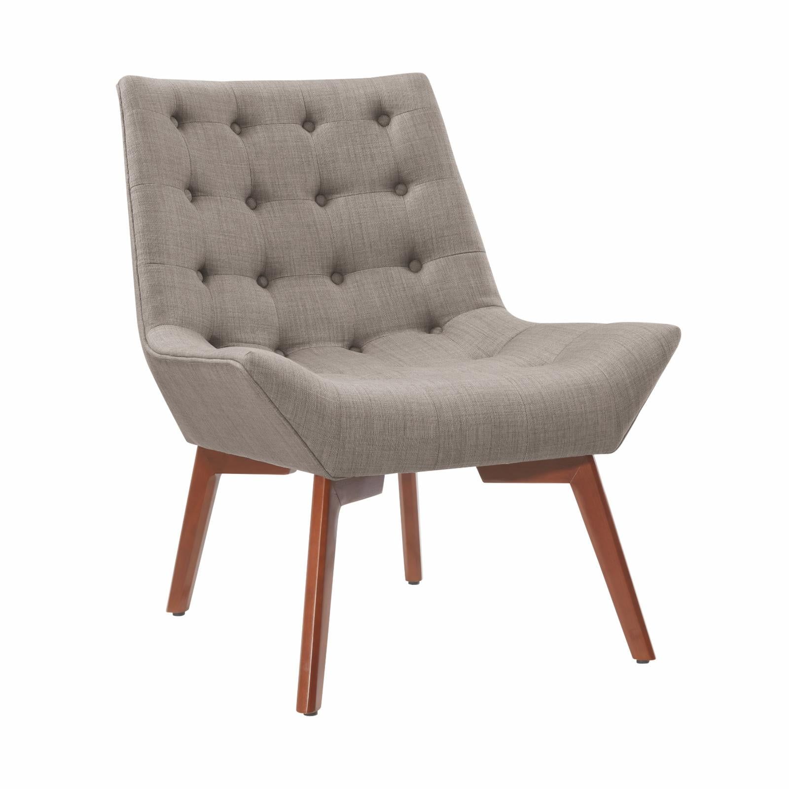 Midcentury Modern Tufted Gray Accent Chair with Walnut Legs