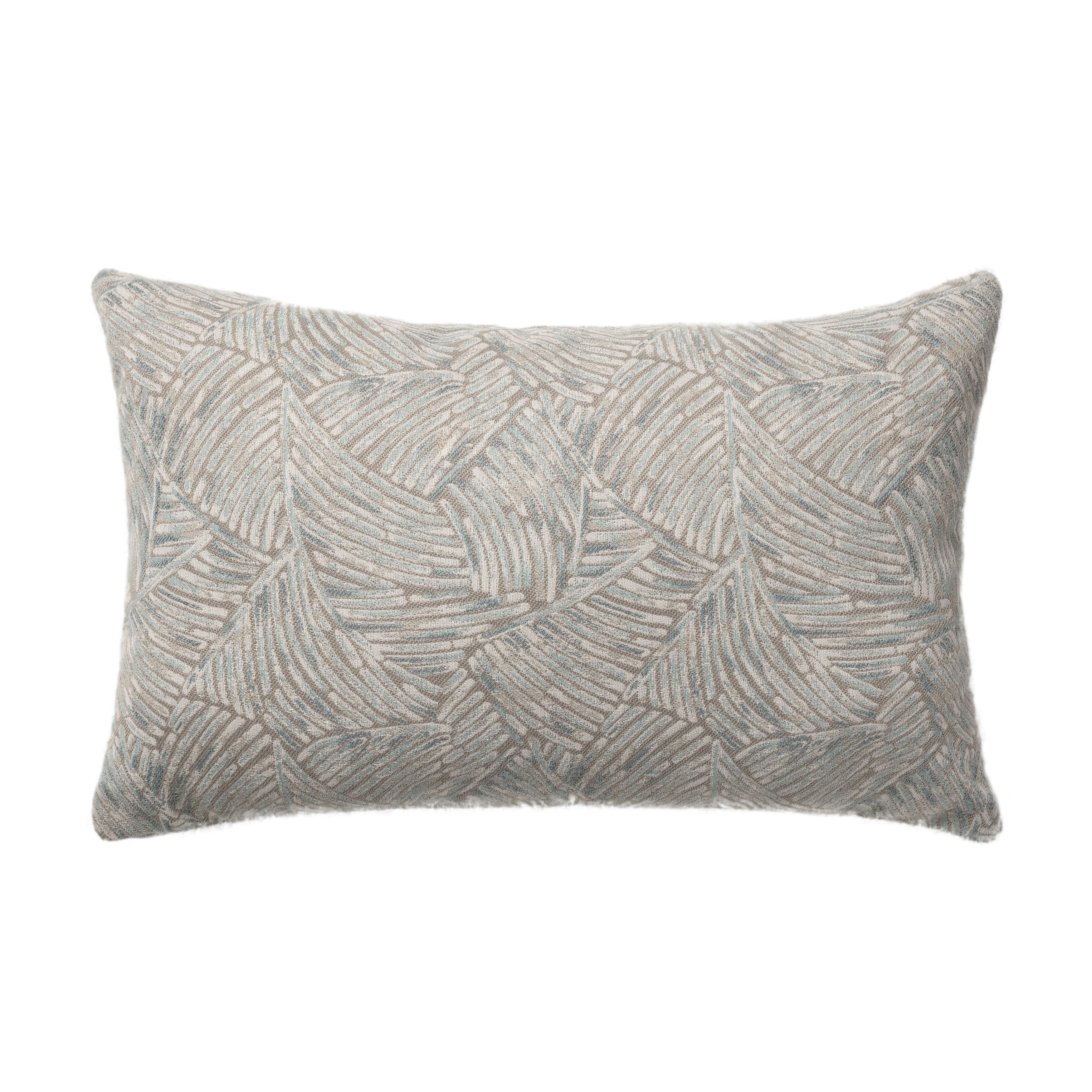 Beige and Blue Woven Geometric Lumbar Throw Pillow