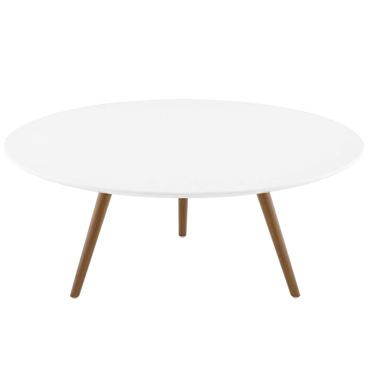 36" Round White and Walnut Wood Coffee Table