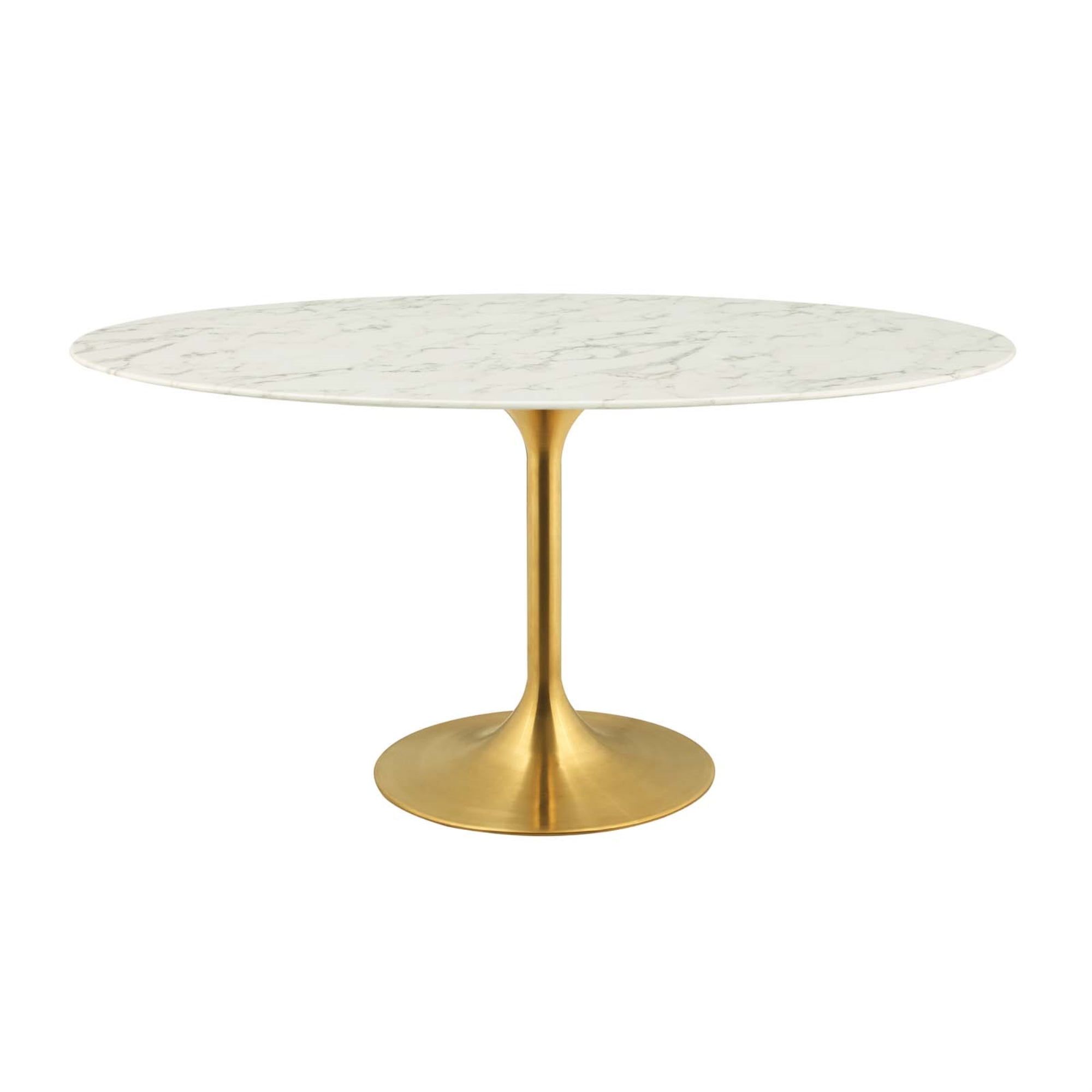 60'' Oval White Marble Dining Table with Gold Base