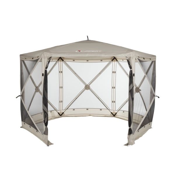 Beige 12' x 12' Pop-Up Gazebo Tent with Mesh Panels