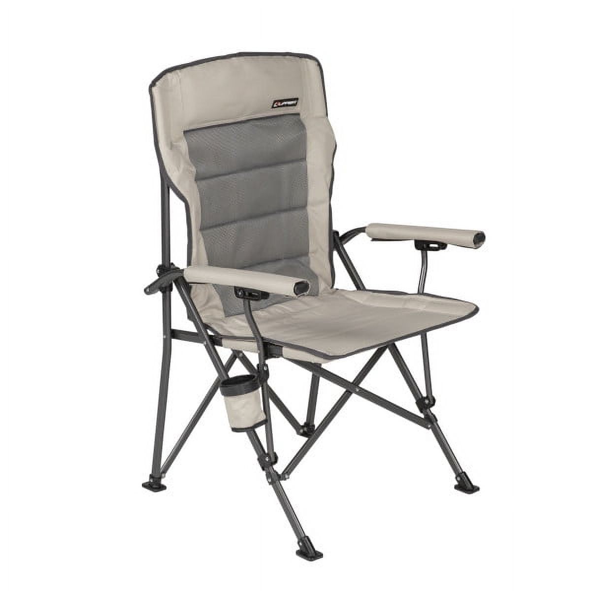 Sand and Gray Heavy-Duty Folding Camping Chair with Arms