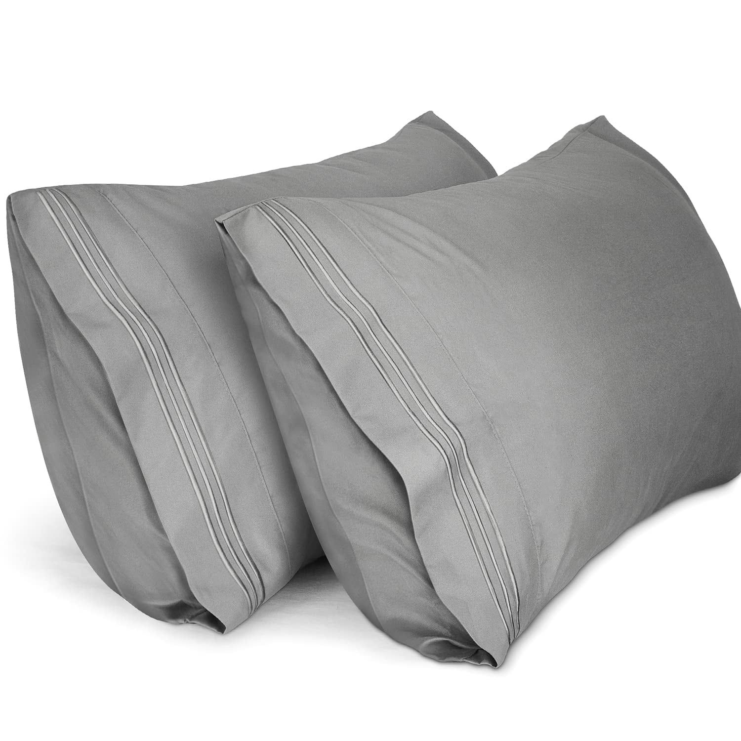 Grey Embroidered Microfiber Standard Pillowcases, Set of 2