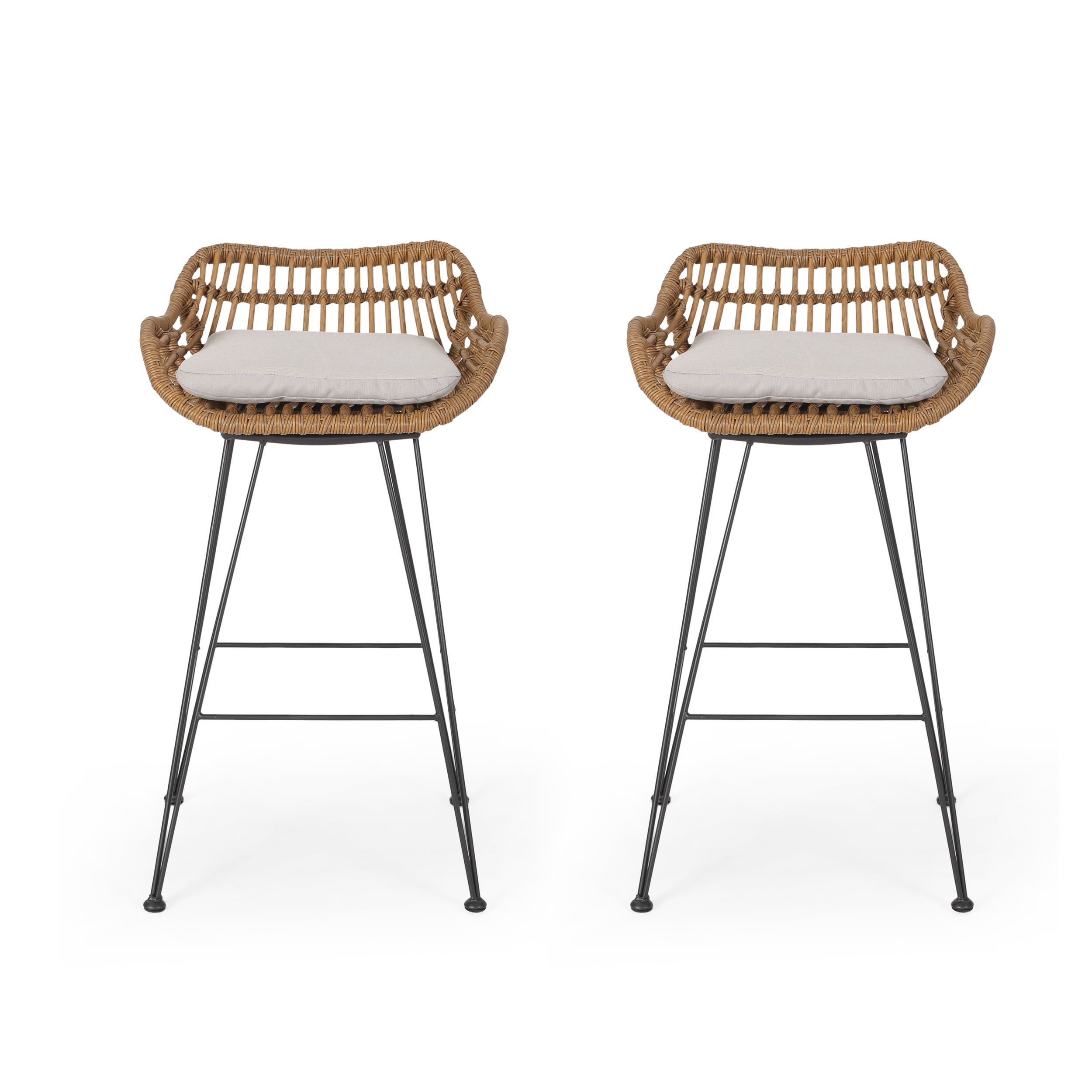 Modern Outdoor Wicker Barstools with Water-Resistant Cushions