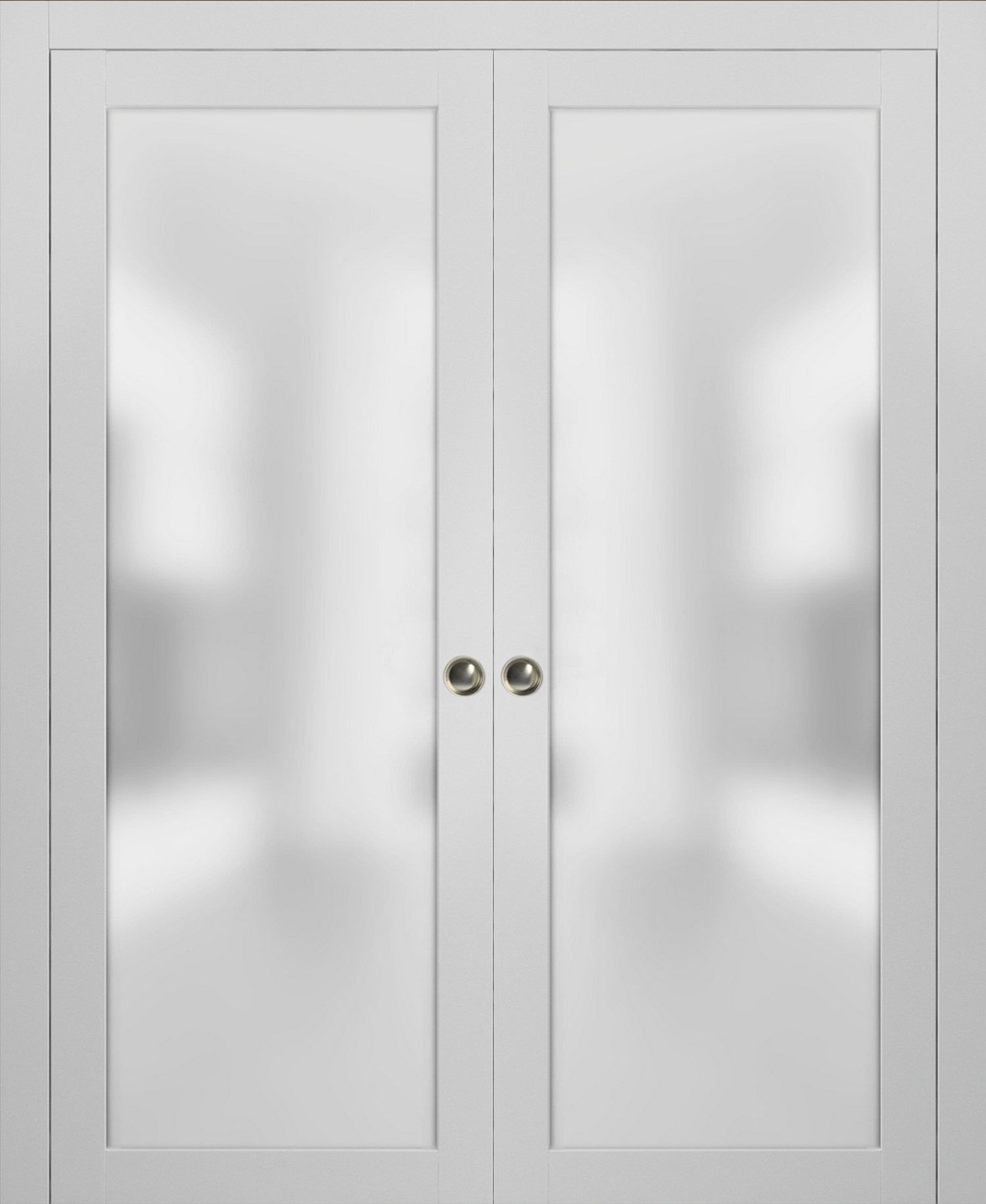 64 x 84 White Frosted Glass Double Pocket Doors