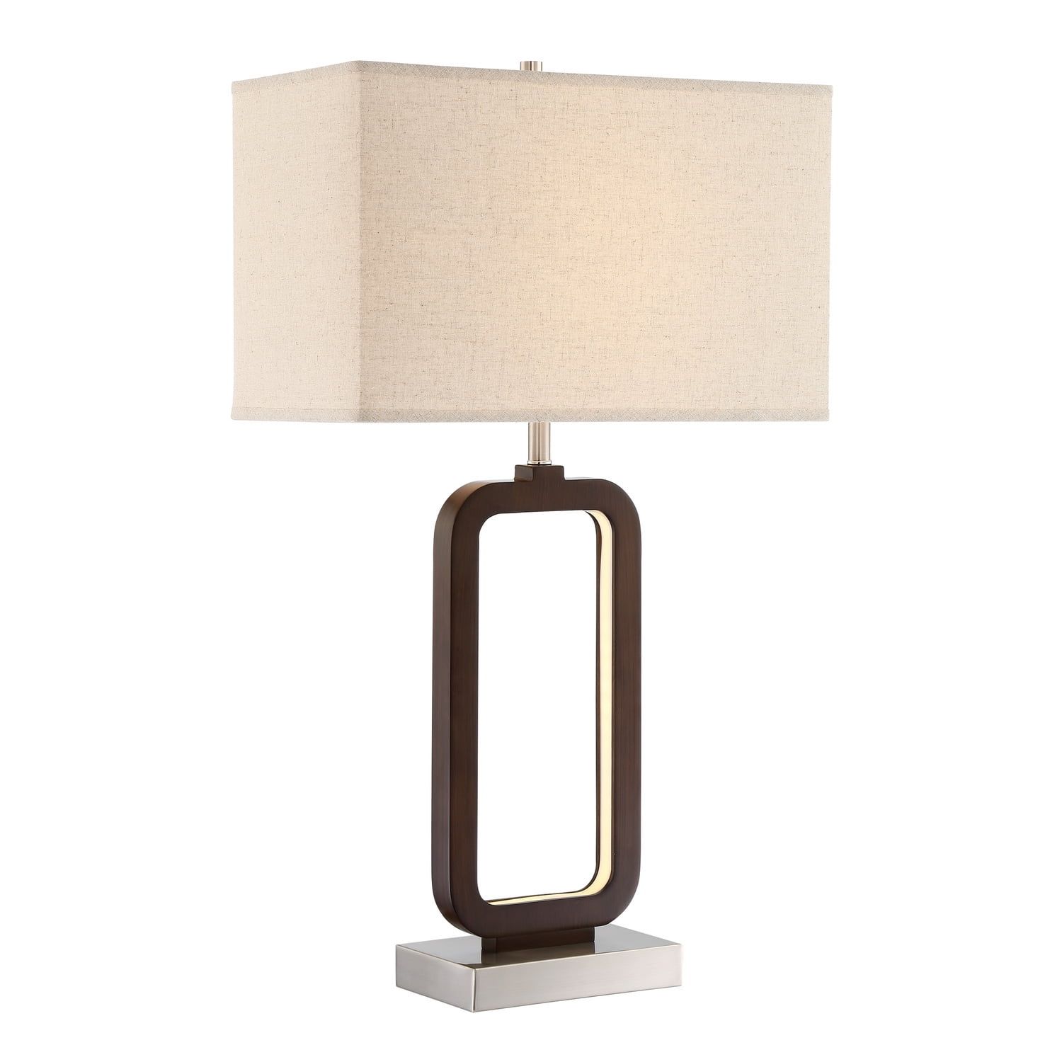 Leonard 30.5" Silver Walnut Table Lamp with Linen Shade